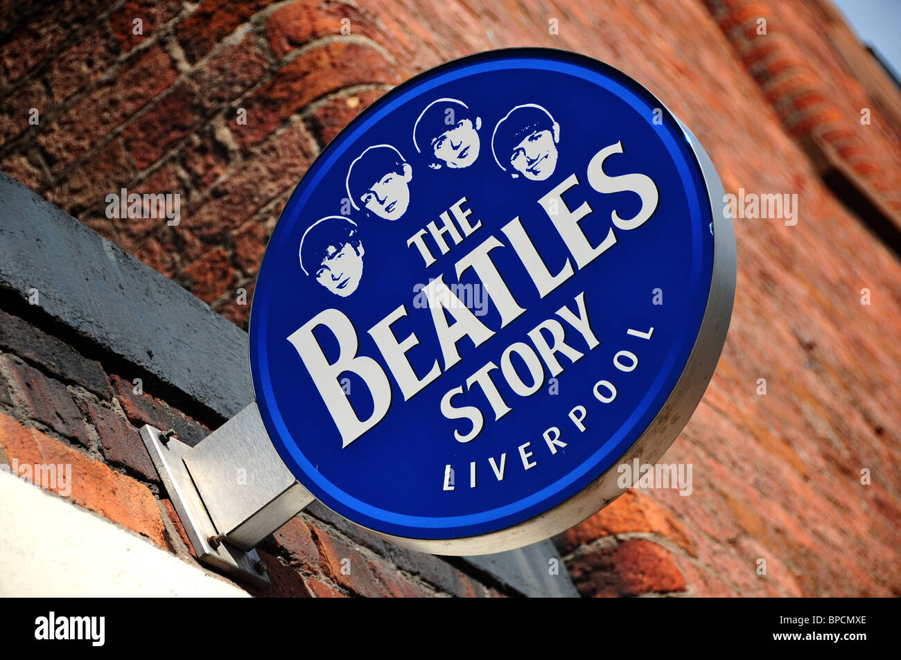 Schild an die Beatles Story, Albert Dock, Liverpool, England Stockfoto