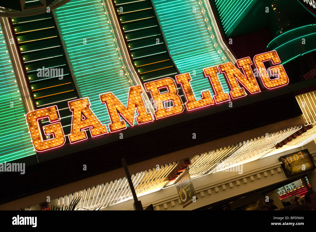 Neon Glücksspiel Zeichen, Binion Casino, Fremont St, Las Vegas, Nevada, USA Stockfoto