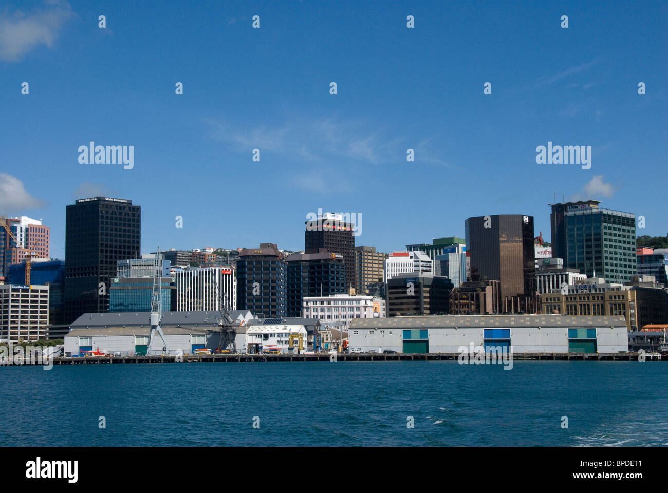 Wellington Harbour und CBD, Nordinsel, Neuseeland Stockfoto