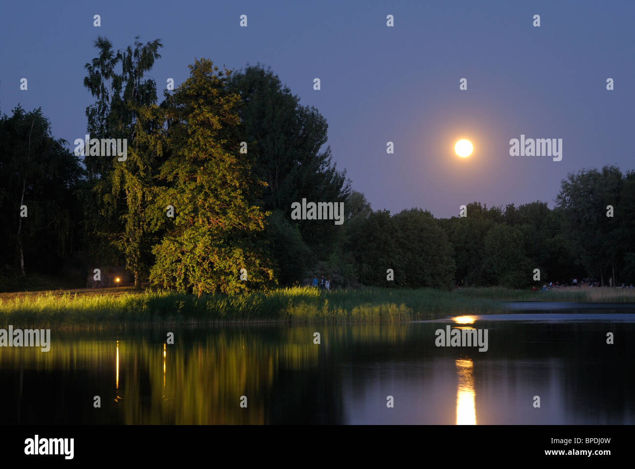 Mittsommernacht, Vollmond, Britzer Garten, BUGA Park horticultural show Gärten, Britz, Neukölln Bezirk, Berlin, Deutschland. Stockfoto