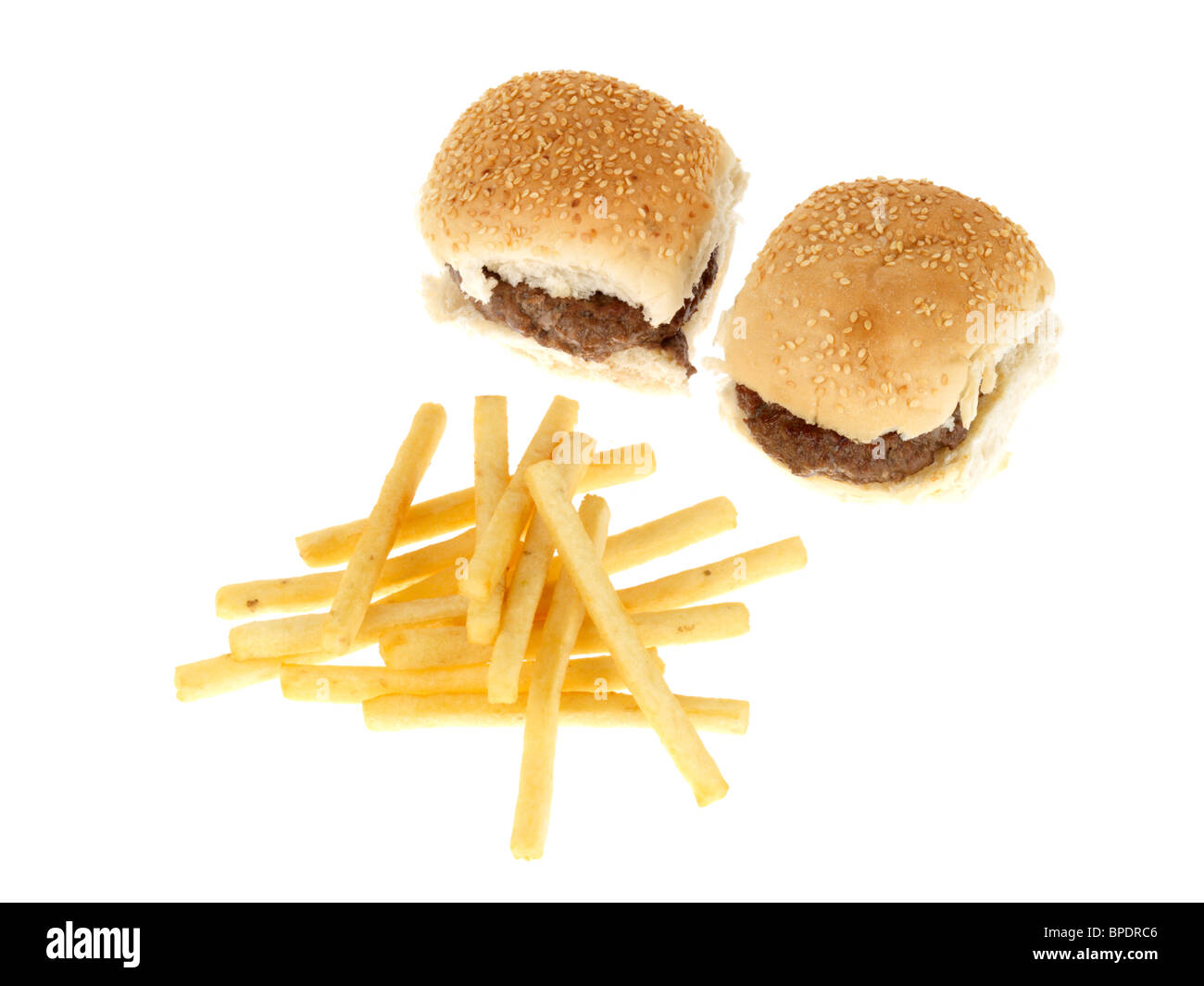 Mini-Hamburger mit Pommes frites Stockfoto