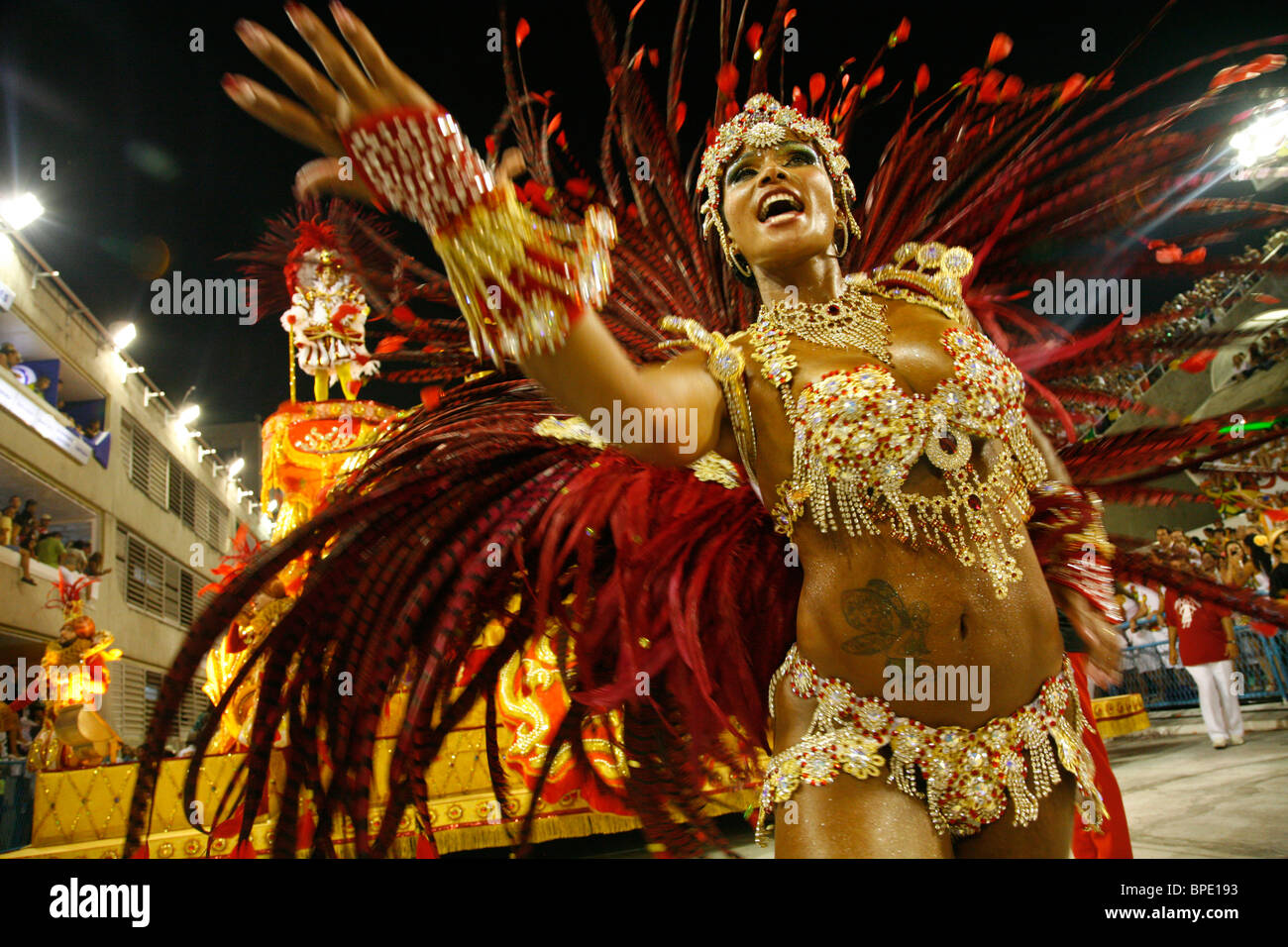 Karnevalsumzug in die Sambodrome, 2010, Rio De Janeiro, Brasilien. Stockfoto