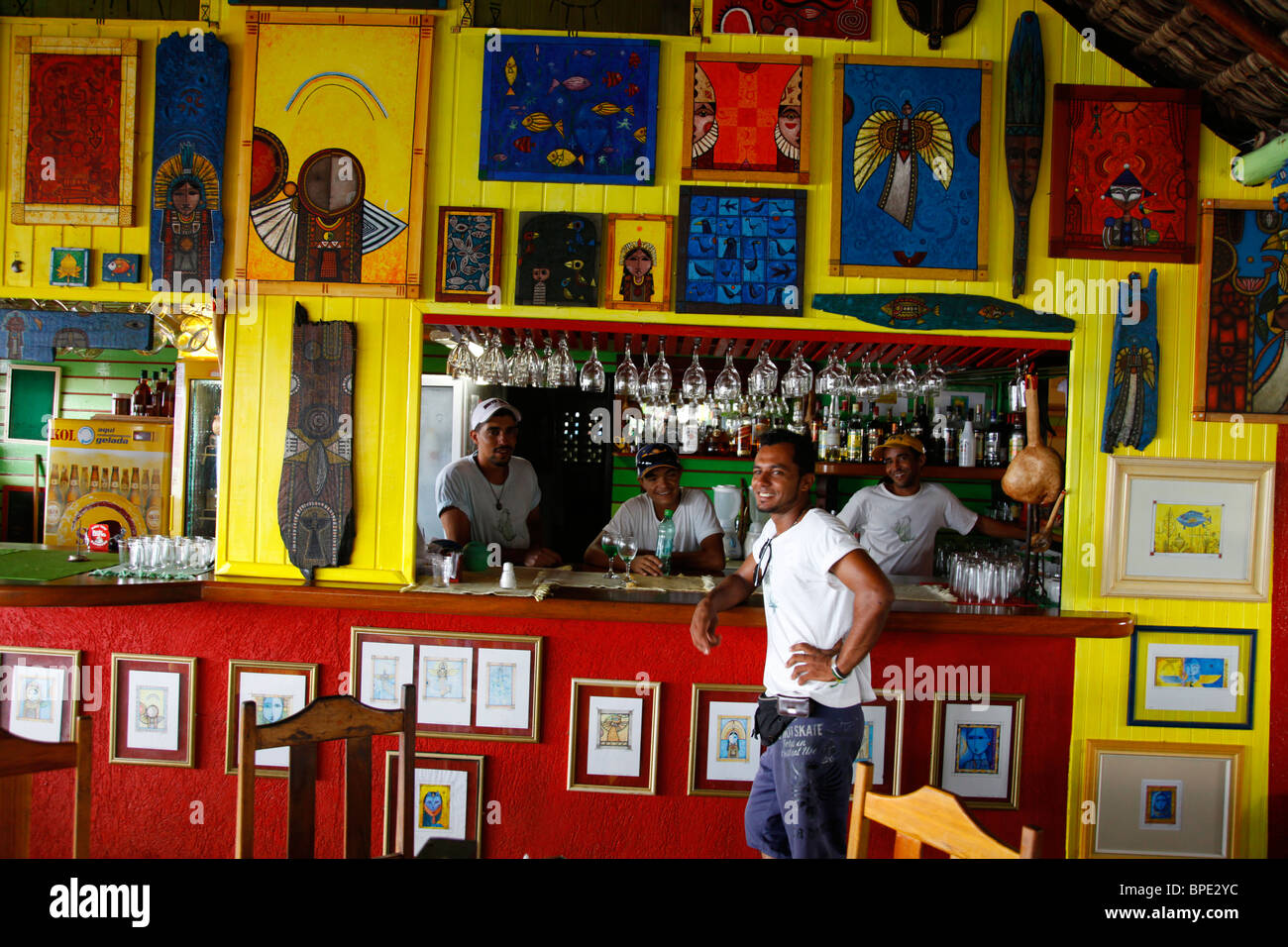 Jamaika-Beach-Bar und Restaurant am Mundai Strand, Porto Seguro, Bahia, Brasilien Stockfoto