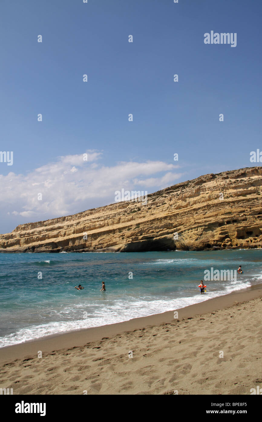 Matala Strand, Präfektur Heraklion, Kreta, Griechenland Stockfoto