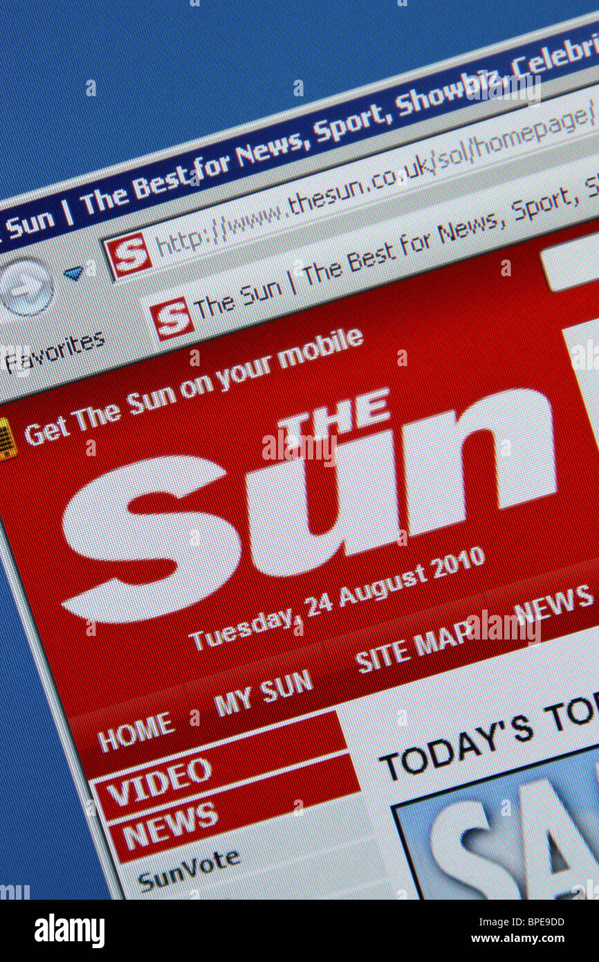 die Sonne geht Online-Nachrichtenportal Stockfoto