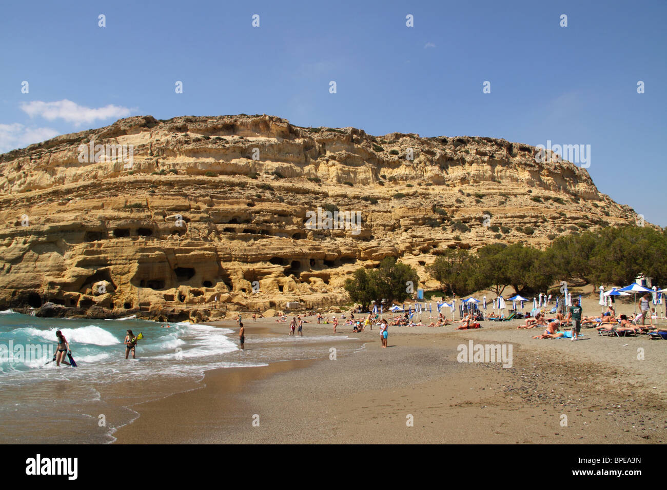 Matala Strand, Präfektur Heraklion, Kreta, Griechenland Stockfoto