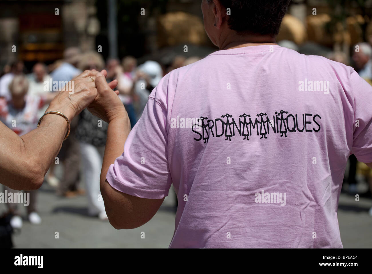 Barcelona Sardana, close-up auf T-shirt Stockfoto