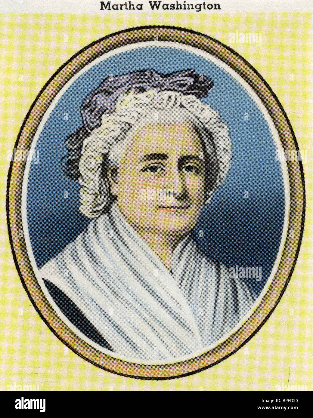 Martha Washington Porträt auf 30er Jahre Postkarte - Washingtons Frau Stockfoto