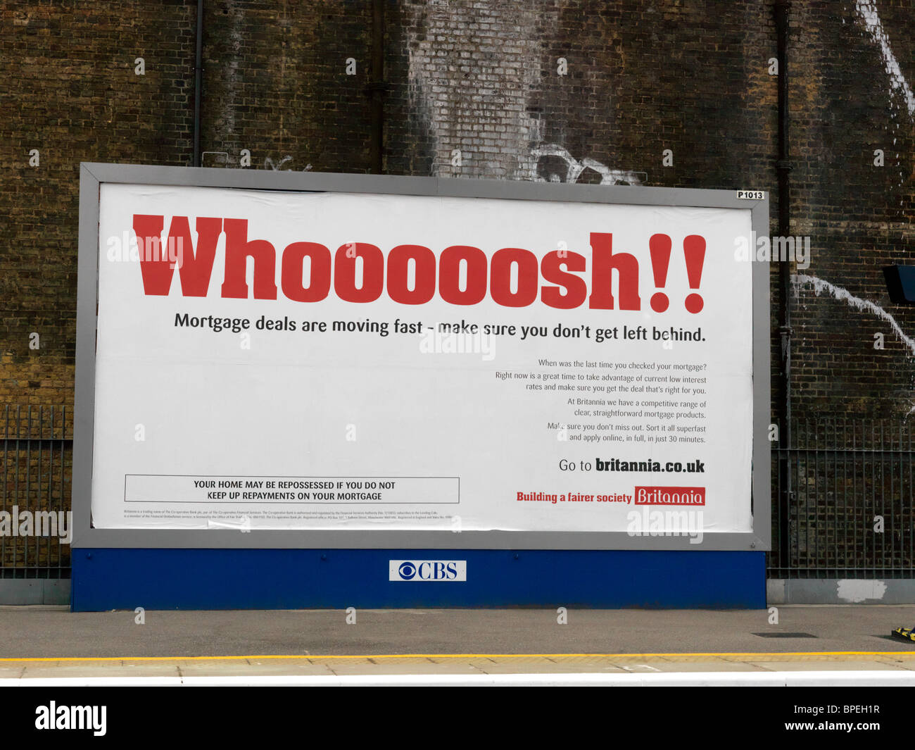 London-England-Plakat-Werbung-Britannia-Hypotheken Stockfoto