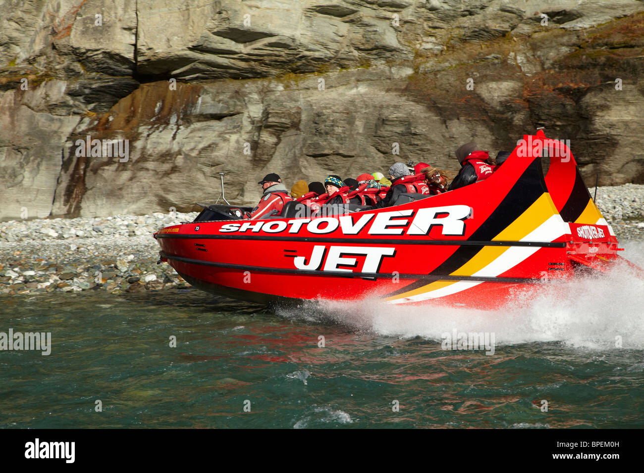 Shotover Jetboat, Shotover River, Queenstown, Südinsel, Neuseeland Stockfoto