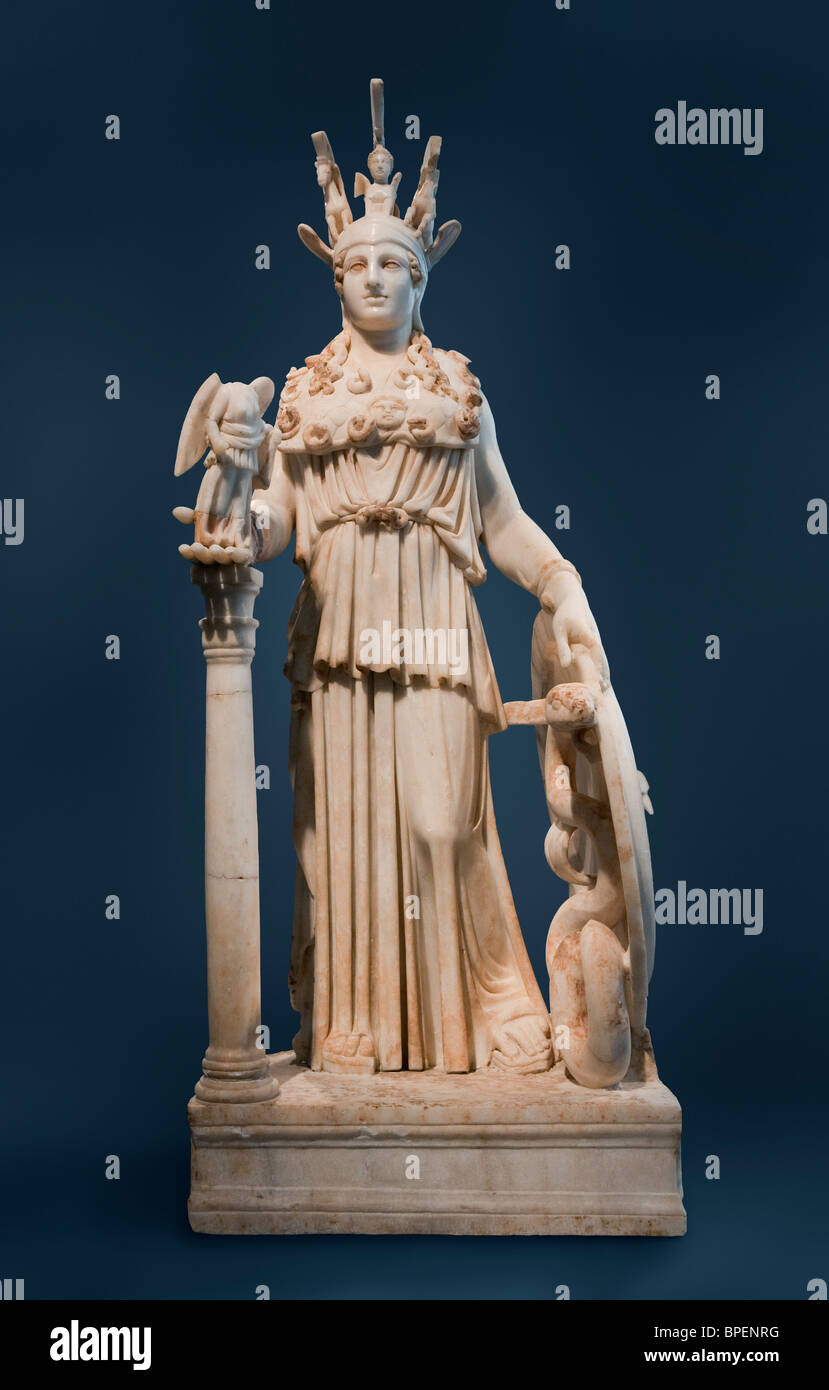 Die Varvakeion Athena, häufig als verkleinerte Kopie des chryselephantine Athena Parthenos von Phidias identifiziert. Stockfoto
