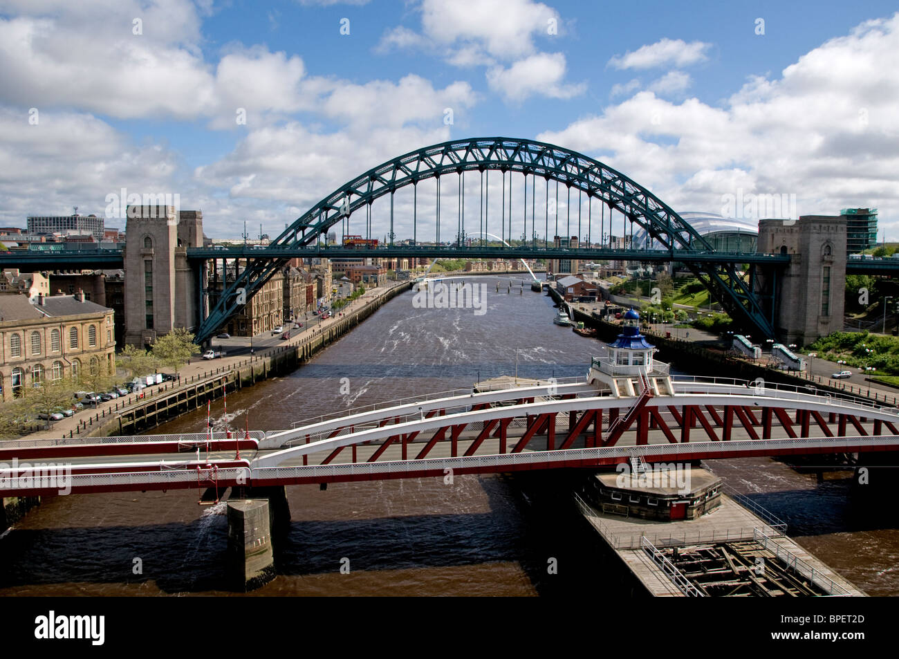 Tyne High Level Bridge, Tyne Bridge und Tyne hydraulische Swing Bridge, Newcastle Upon Tyne, Tyne & Verschleiß Stockfoto