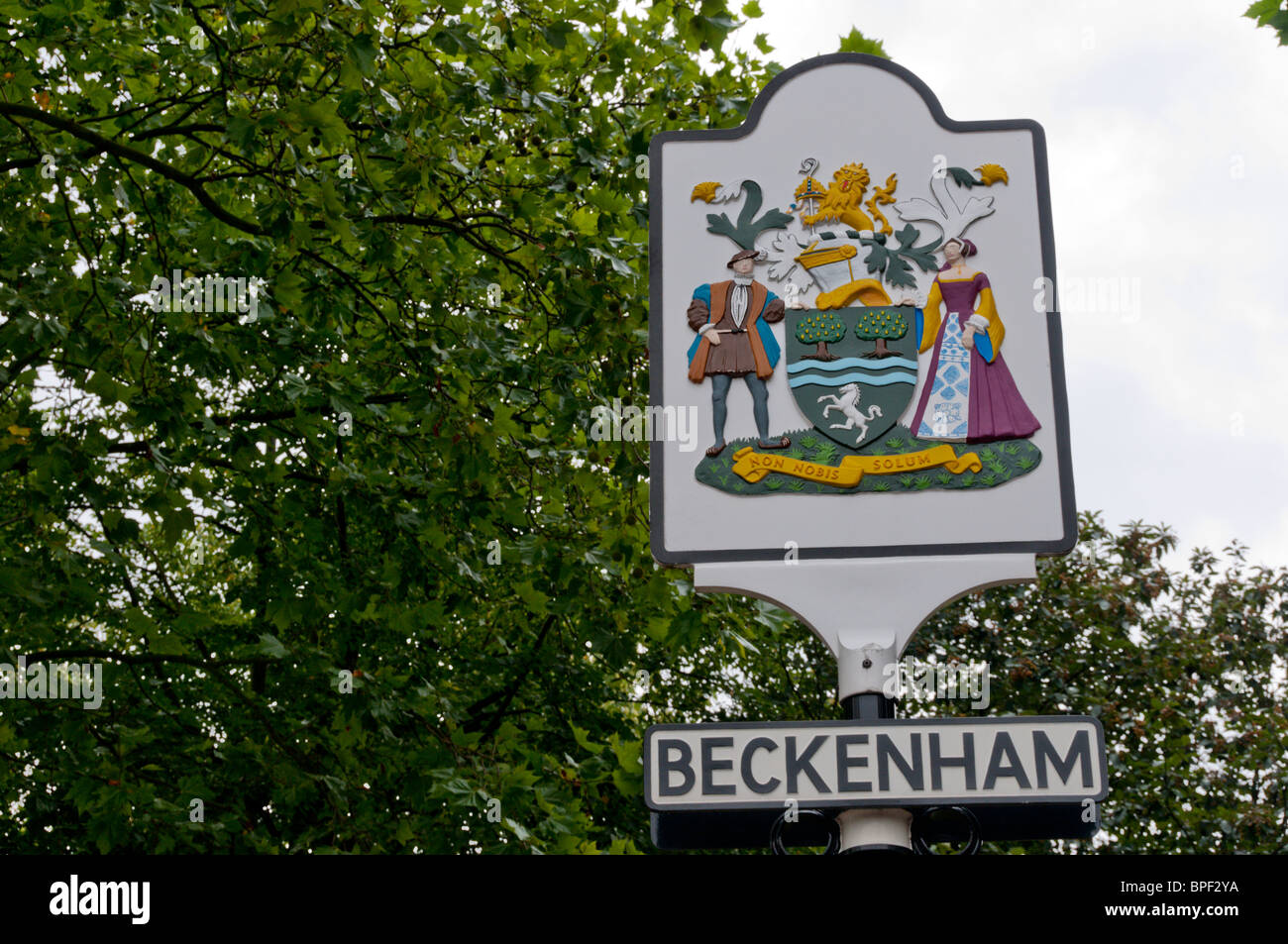 Der Ortstafel der Londoner Vorort Beckenham, Kent. Stockfoto