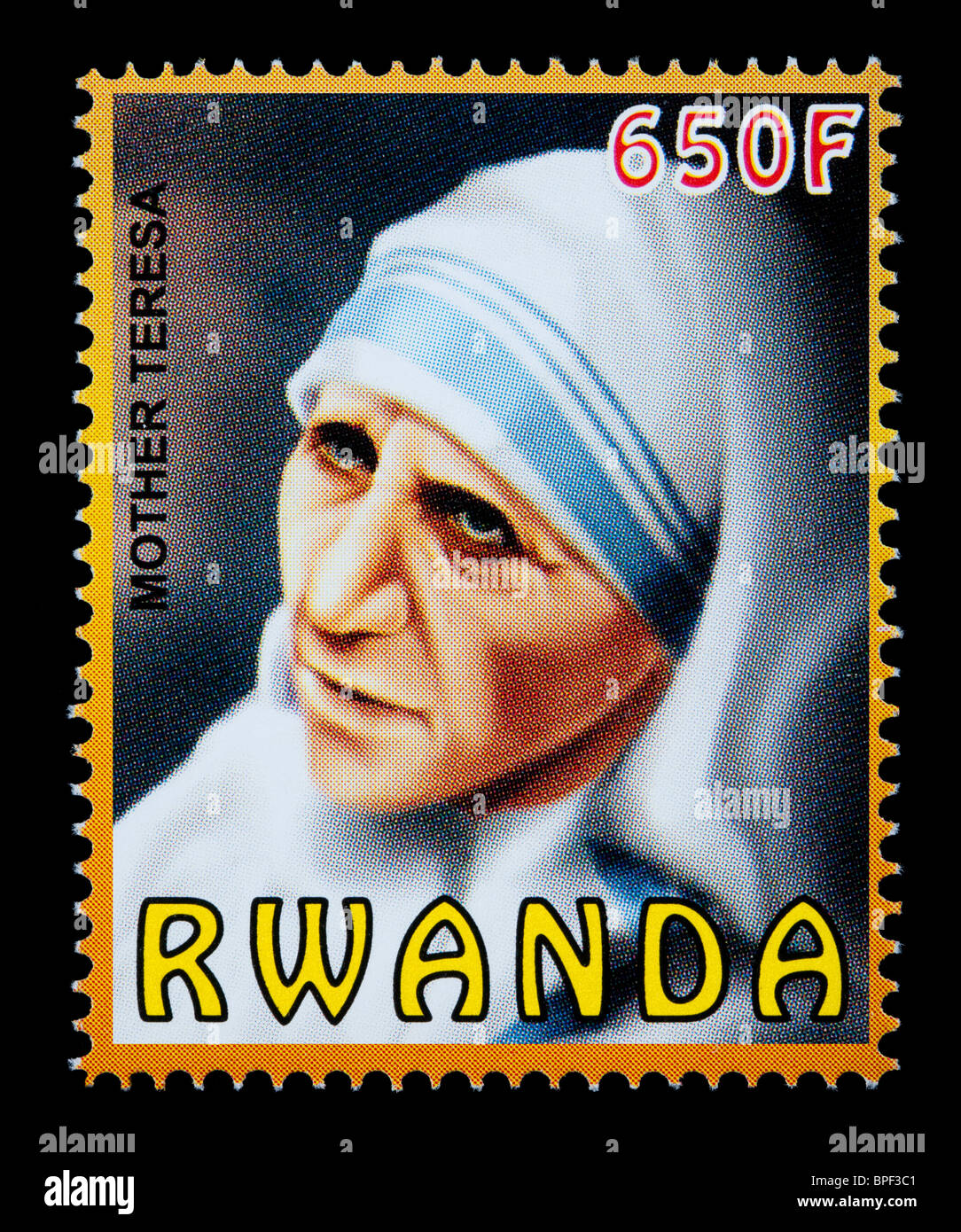 Ruanda - CIRCA 2000: Eine Briefmarke gedruckt in Ruanda, die zeigen, Mutter Teresa, circa 2000 Stockfoto