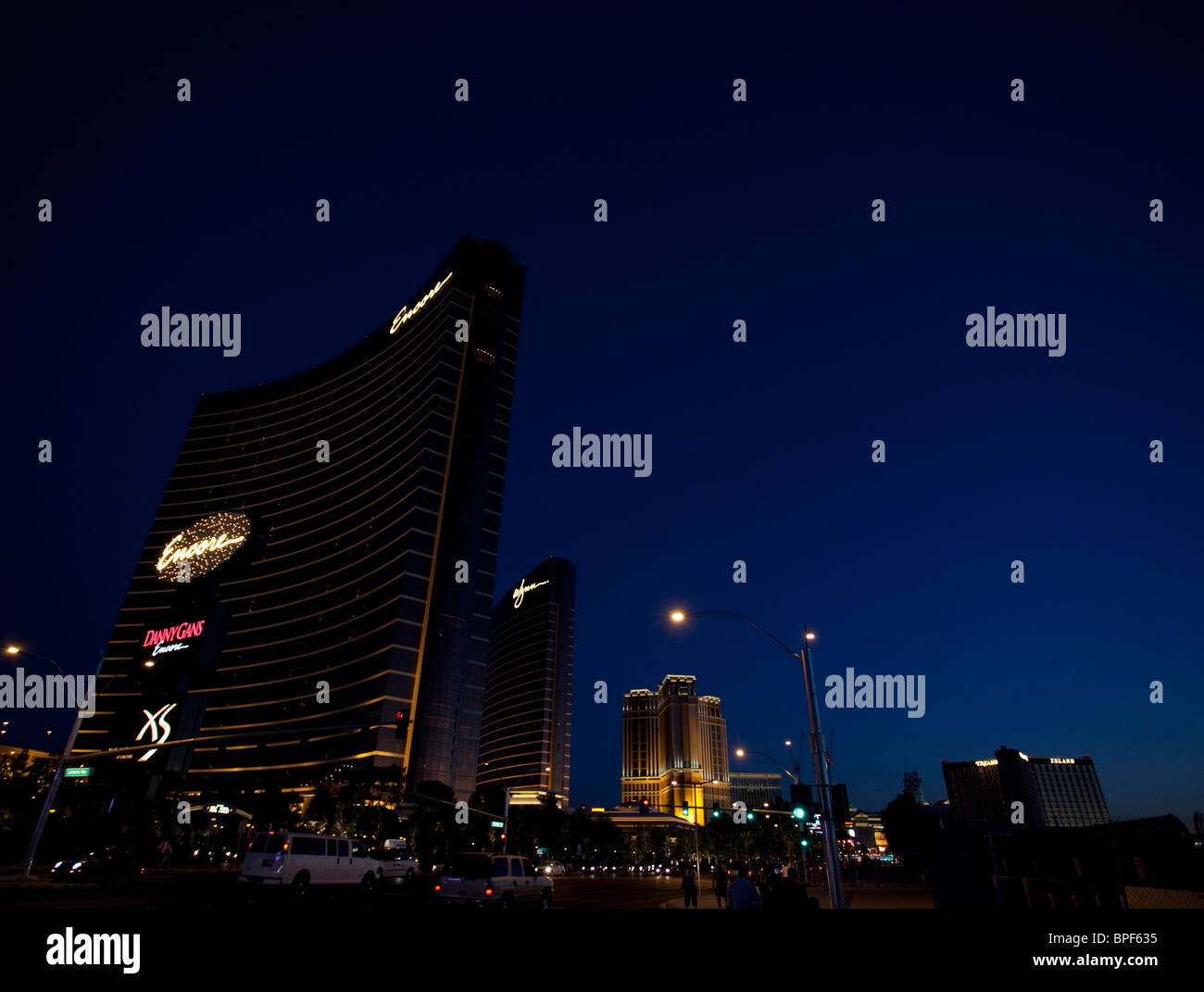 Las Vegas Lichter der Stadt an der Dämmerung, Nevada, Amerika, USA Stockfoto