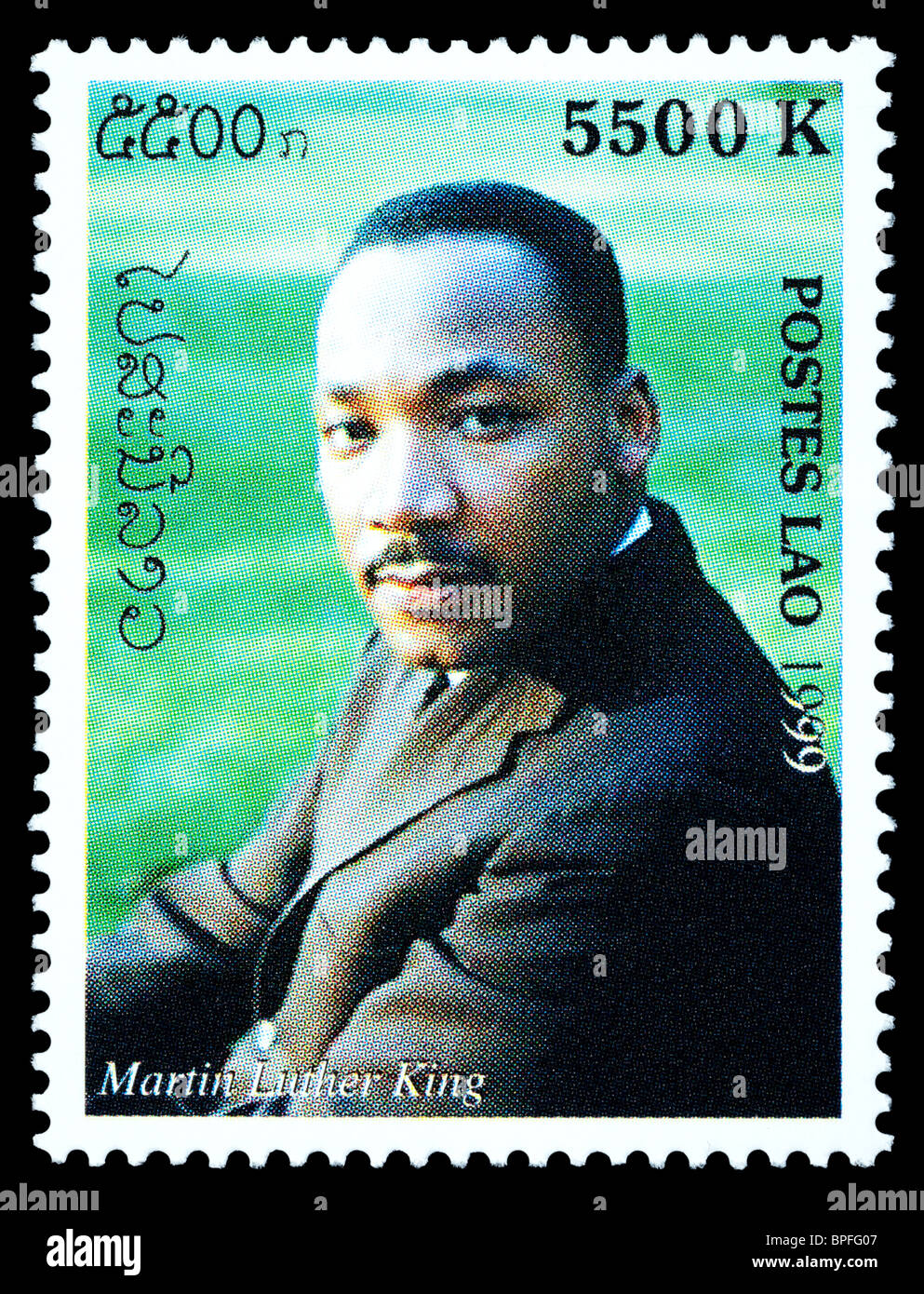 LAOS - CIRCA 1999: Eine Briefmarke gedruckt in Laos mit Martin Luther King, circa 1999 Stockfoto