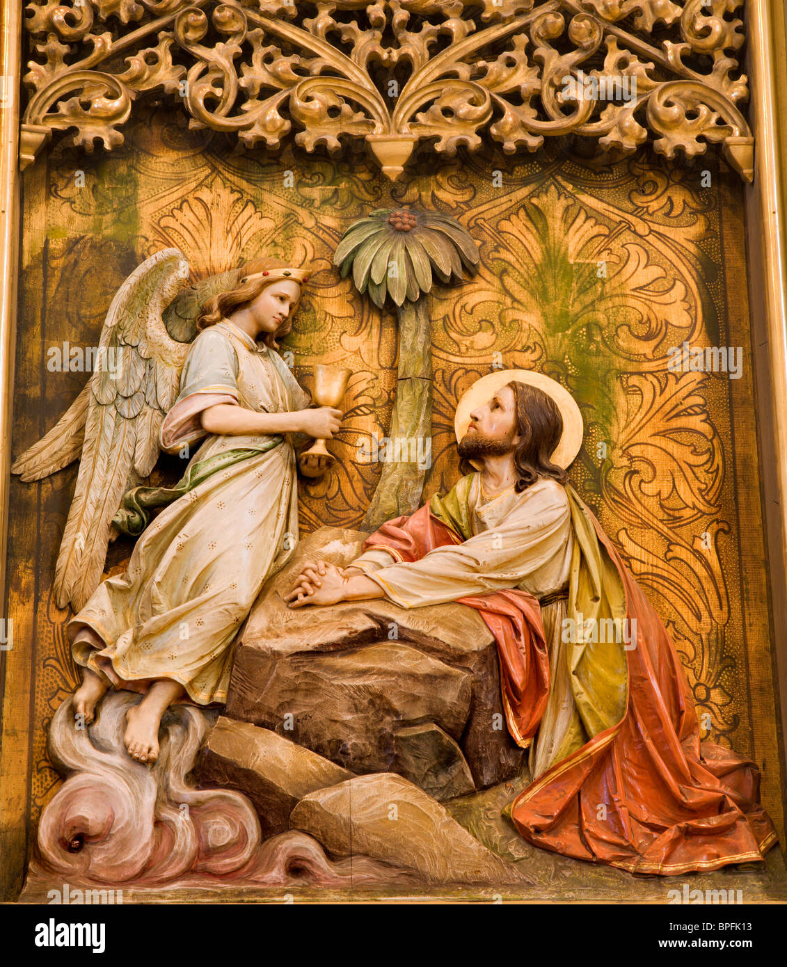 Bratislava - Detail der gotische Altar von st.-Martins-Dom - Jesus im Geshemane Garten Stockfoto