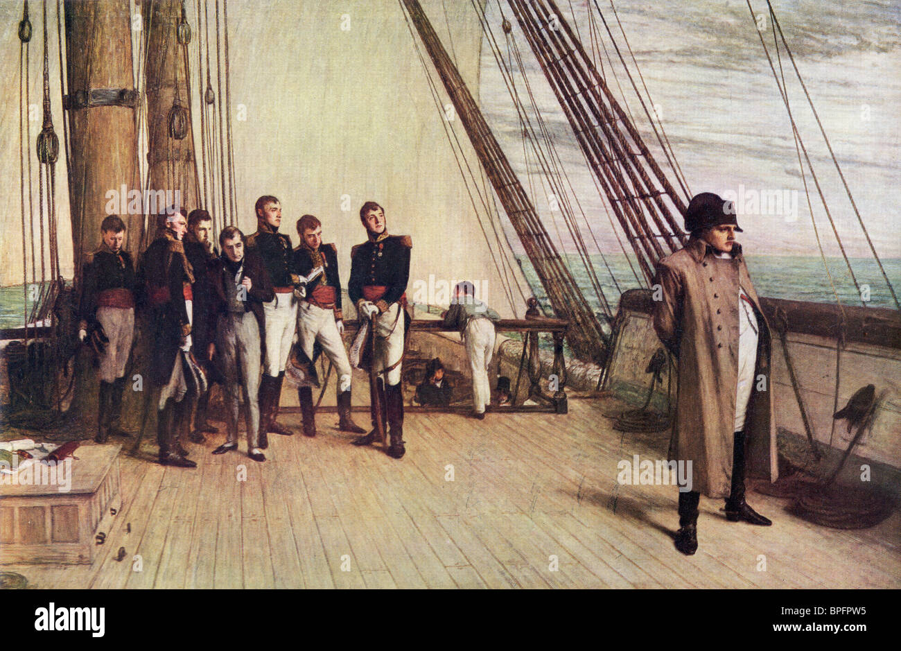 Napoleon auf dem Bellerophon. Gemälde von Sir William Quiller Orchardson. Napoleon auf Weg zur Verbannung auf St. Helena. Stockfoto