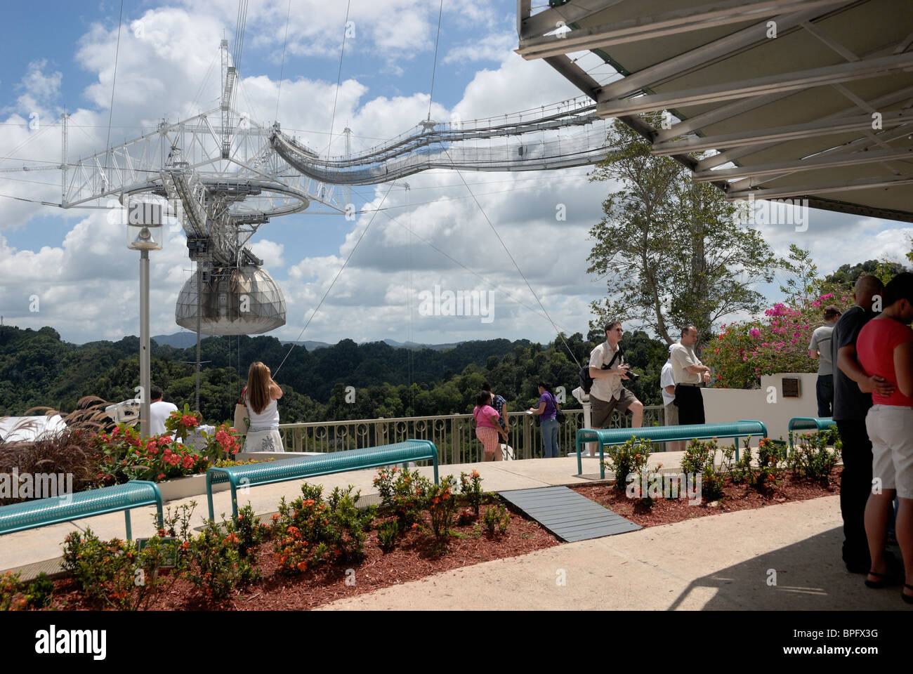 Radio-Teleskop, Arecibo-Observatorium, Arecibo, Puerto Rico, Aussichtsplattform Stockfoto