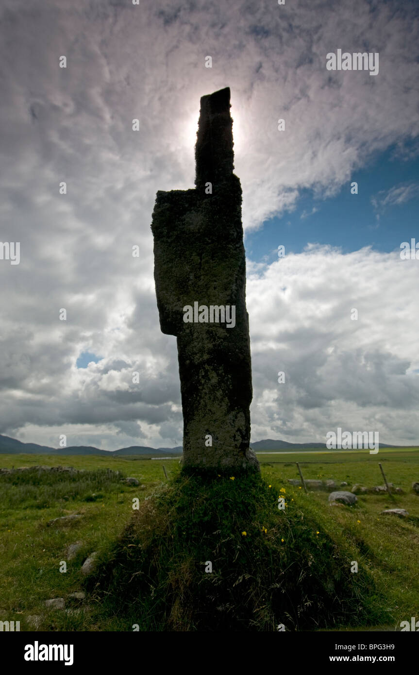 Cnoca Breaca Menhir Stonybridge South Uist westlichen Inseln Schottlands.  SCO 6464 Stockfoto