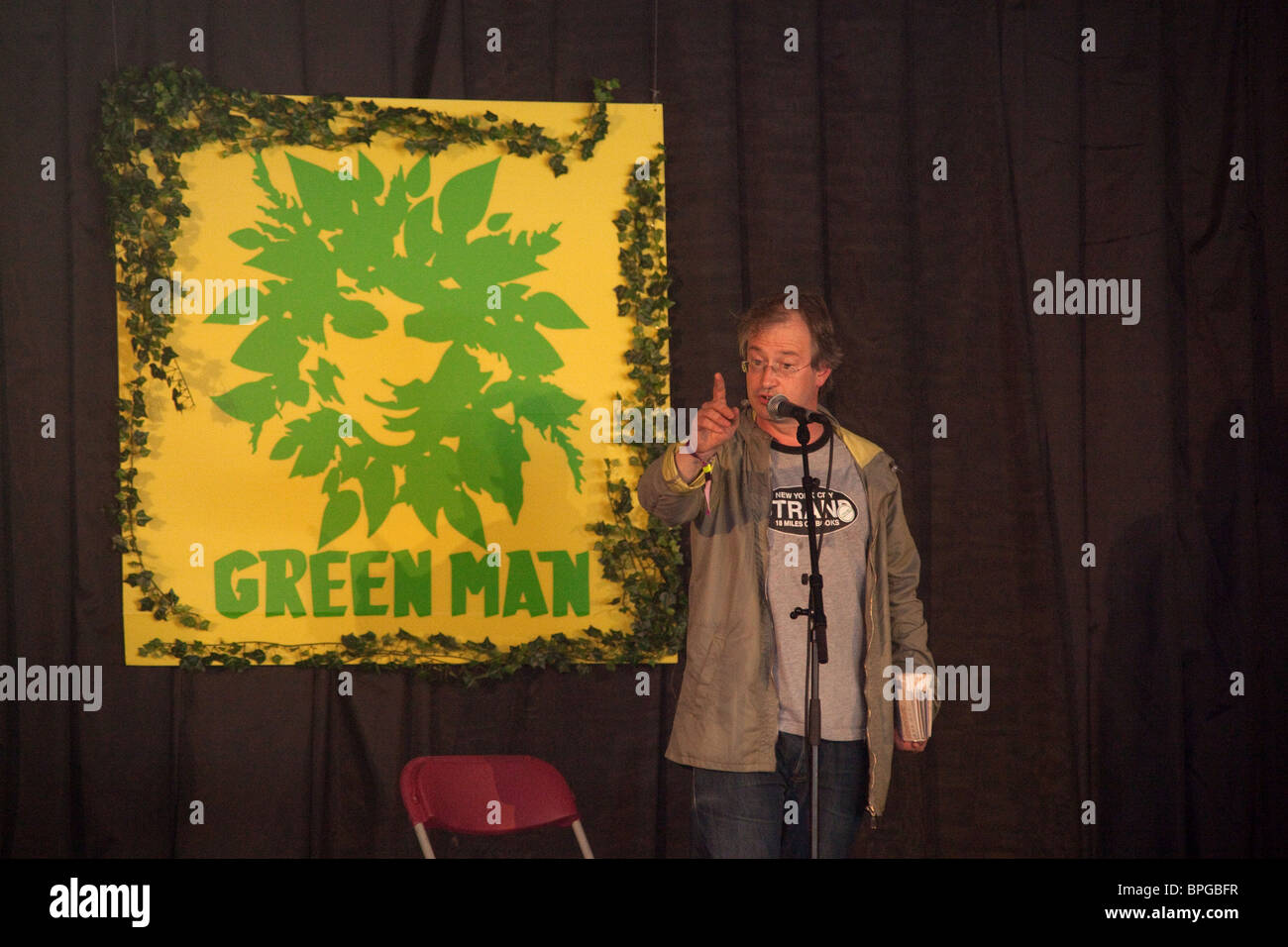 Robin Ince in The Green Man-Festival 2010, Glanusk Park, Brecon, Wales. Stockfoto