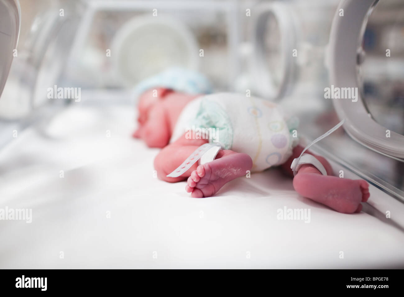 Neugeborenes Baby Boy in Vertix in Brutmaschine abgedeckt Stockfoto