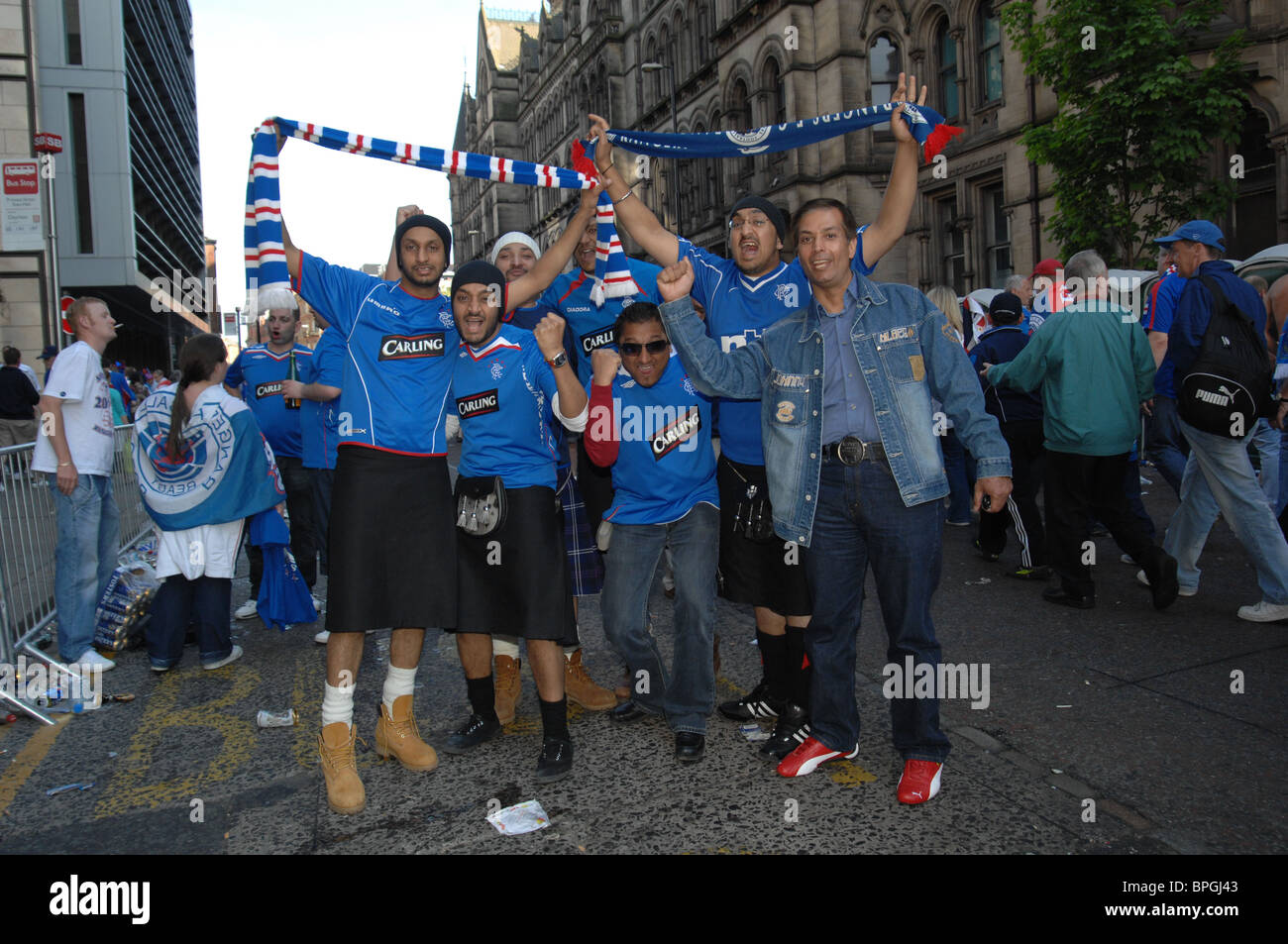 Rangers Fußball-Fans bei der UEFA-Cup-Finale 2008 In Manchester Stockfoto