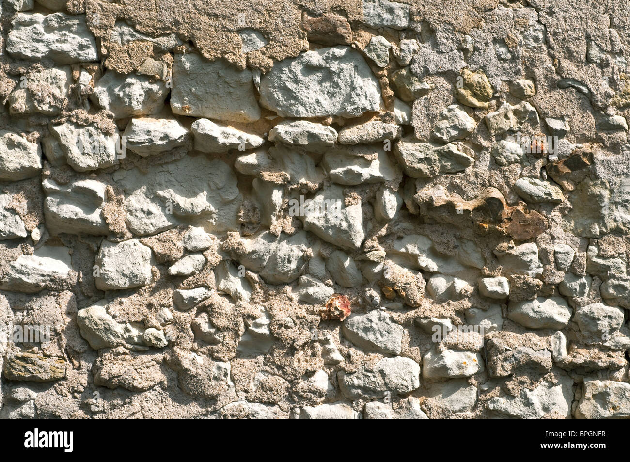 Hohe zufälligen Stein Garten Wanddetail - Frankreich. Stockfoto