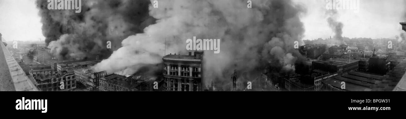 Die Verbrennung von San Francisco, 18. April 1906 Blick vom Börsengebäude des Händlers Stockfoto