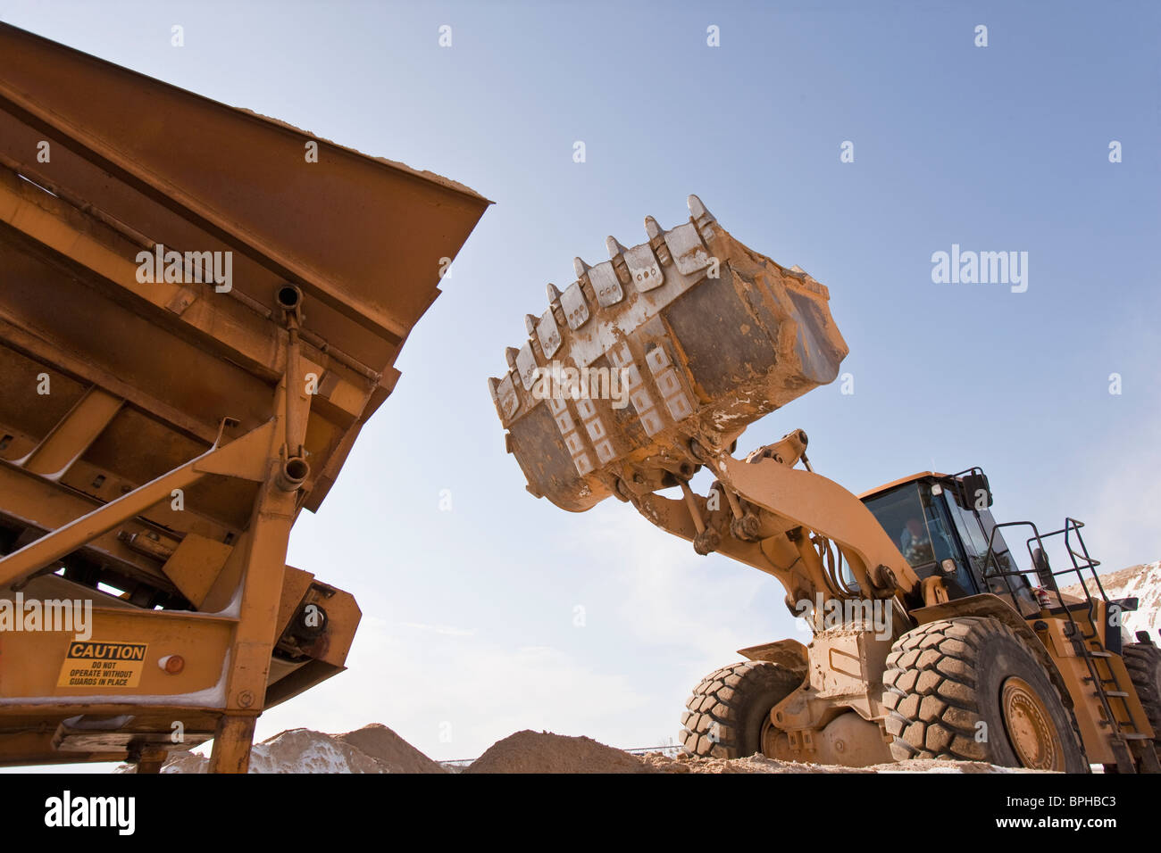 Separator und einen front-End-Loader bei einem Bau Website, Plymouth, Massachusetts, USA Stockfoto