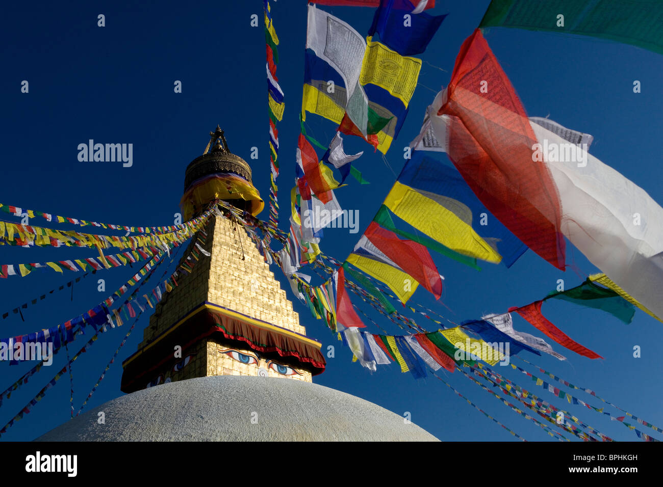 Bodnath tibetischen Tempel Gebet Fahnen Buddhismus Kathmandu Nepal Asien Stockfoto