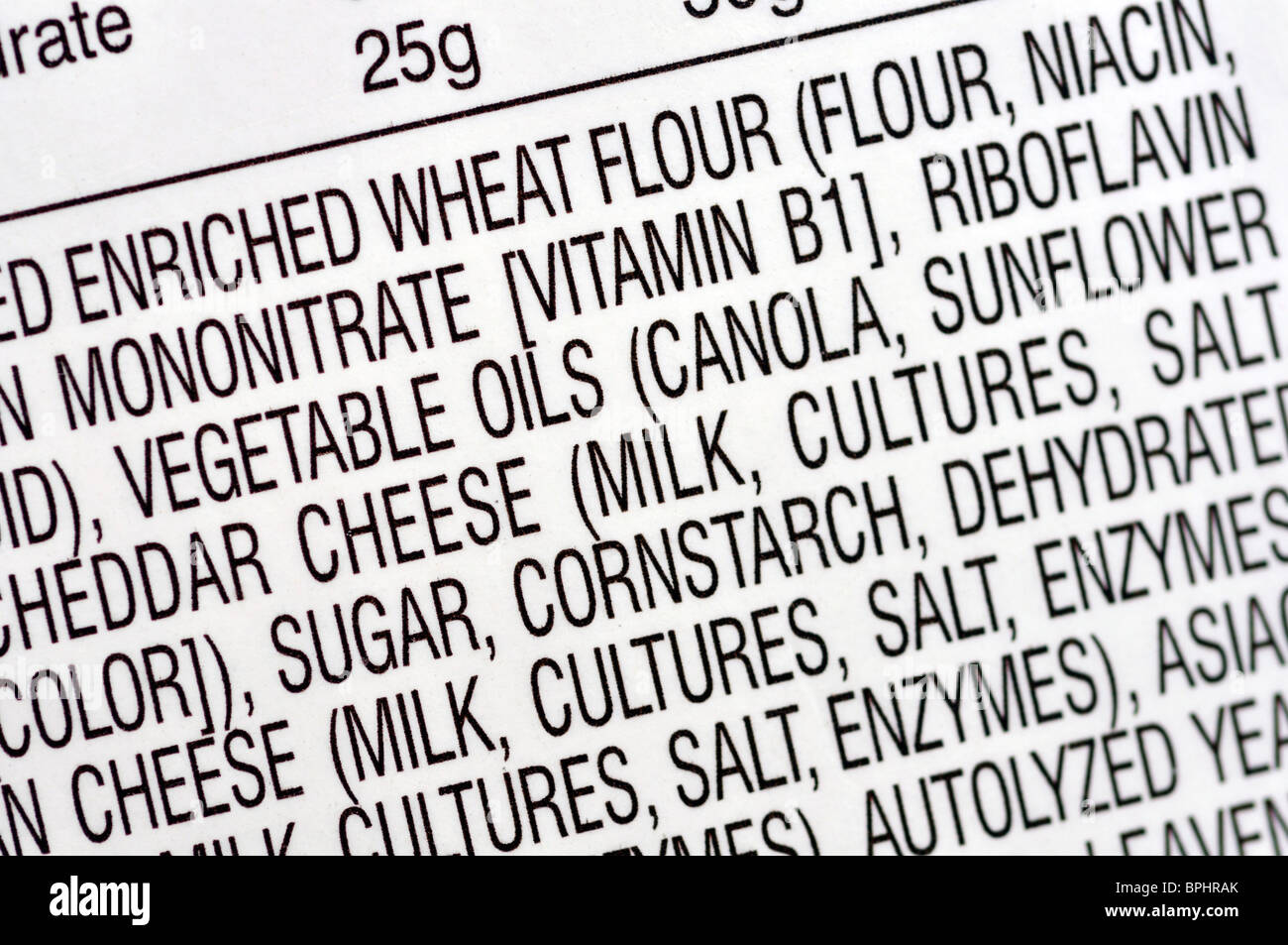 Nährwertangaben auf Lebensmittel-Paket Stockfoto