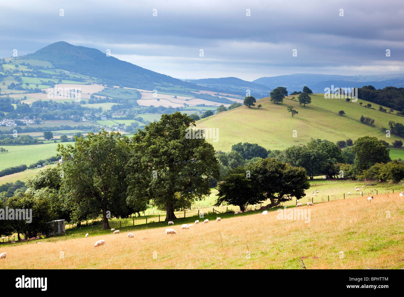 Hatterrhall Hügel; Pandy; Wales; Brecon Beacons; Blick in Richtung Ysgyryd Fawr Stockfoto