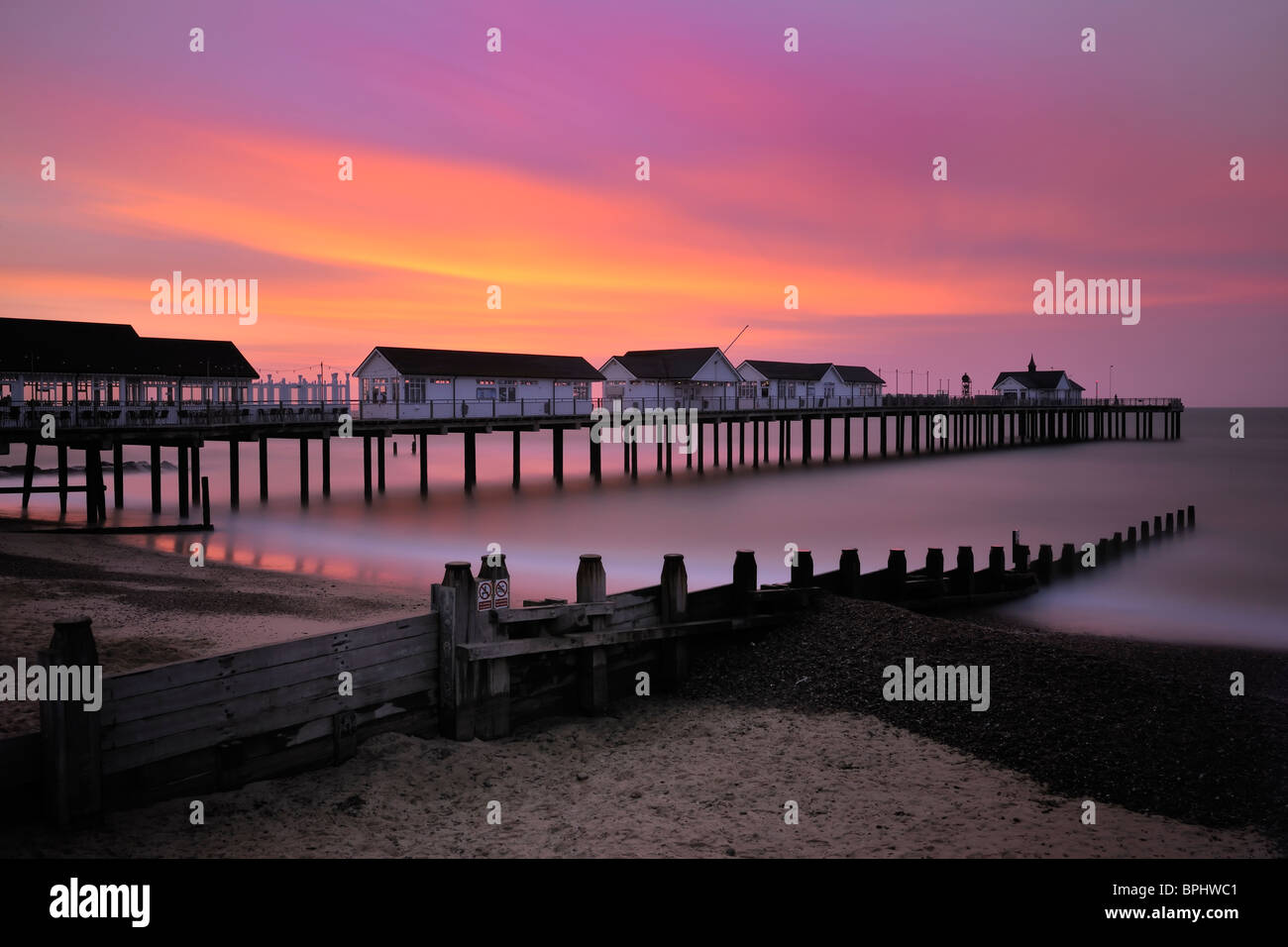 Southwold Pier im Morgengrauen Stockfoto