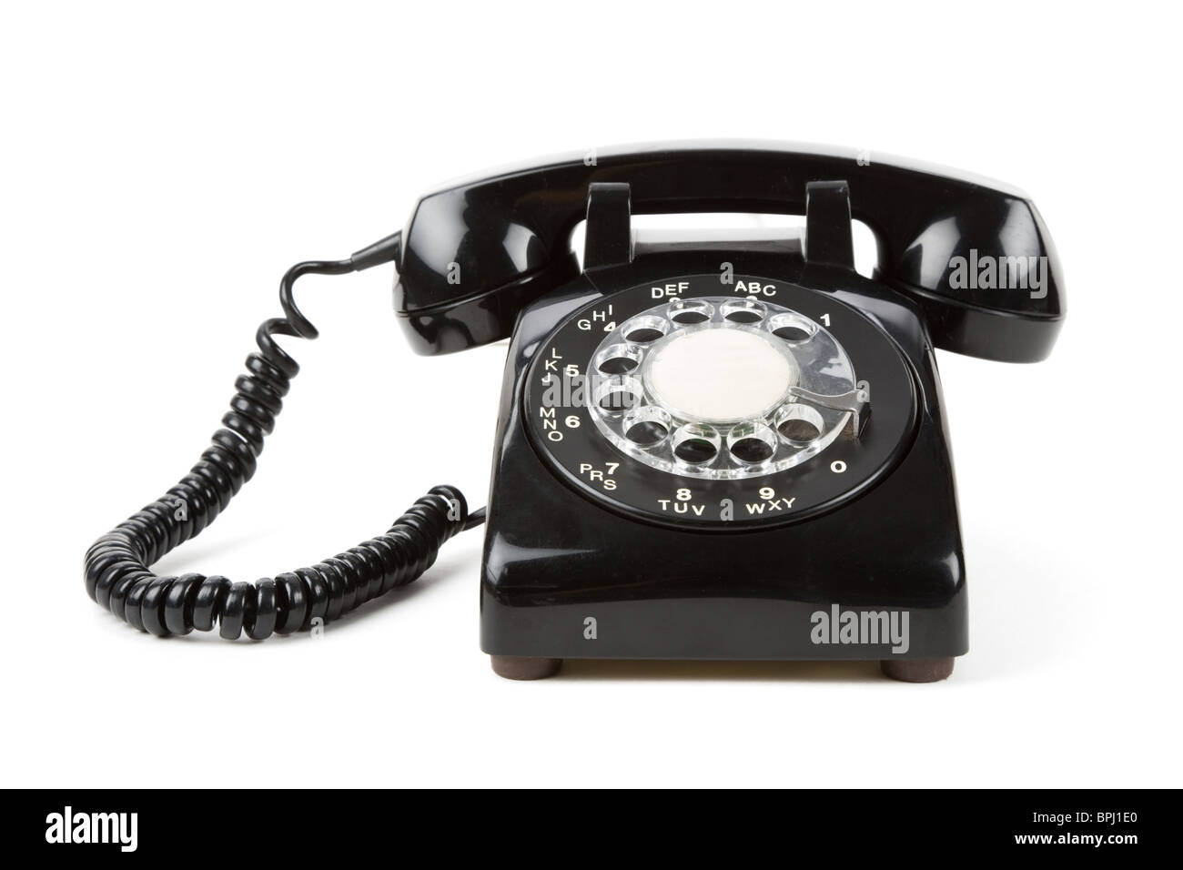 Schwarz Telefon mit weißem Hintergrund Stockfoto