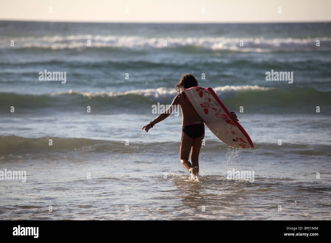 Jeune Surfeur Qui va Pratiquer la Glisse Sur l'Océan Atlantique Stockfoto