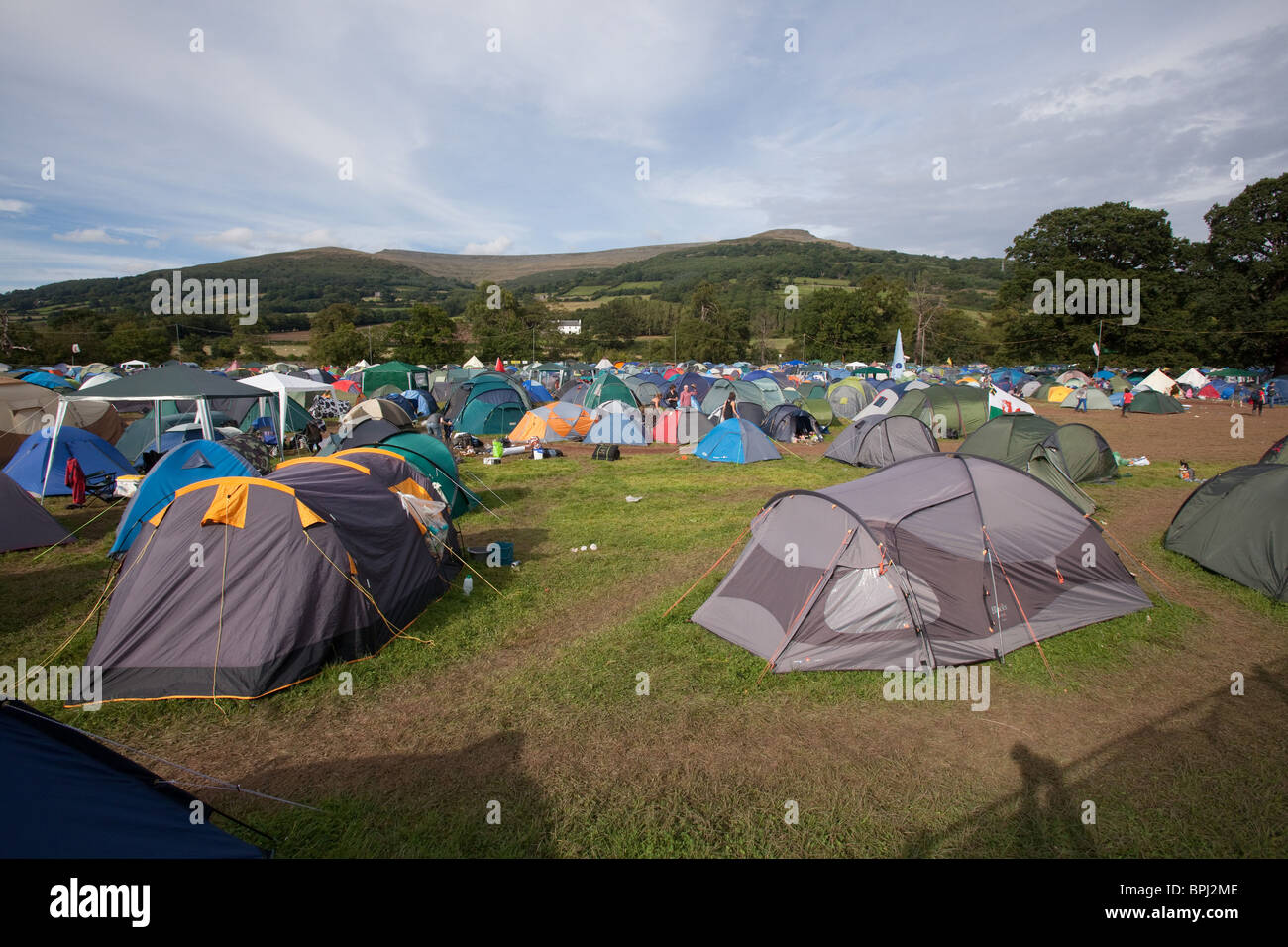Campingplatz an der grüne Mann Festival 2010 Glanusk Park, Brecon Beacons Wales. Stockfoto