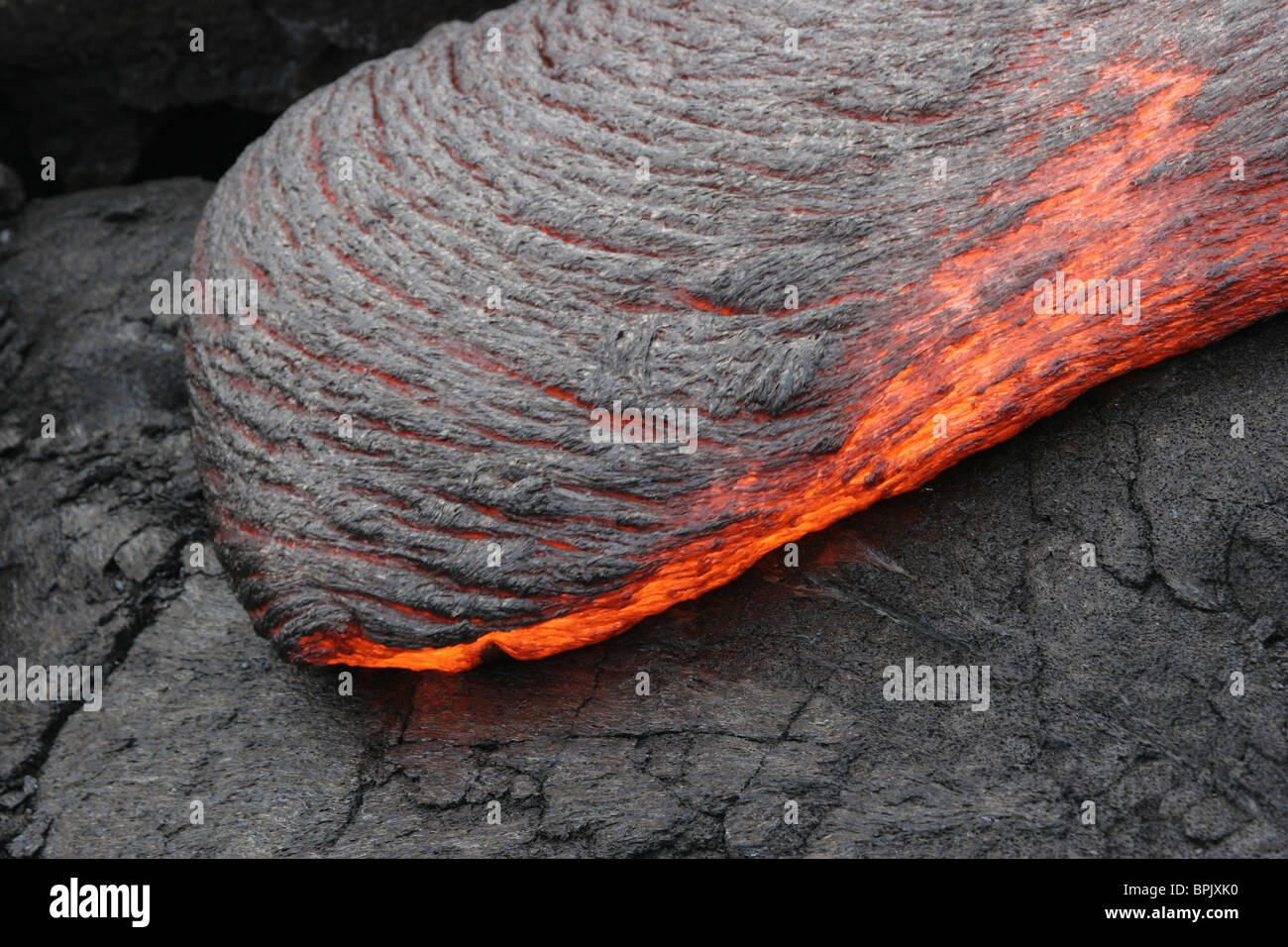 10. April 2005 - Kilauea Pahoehoe-Lava Flow, Big Island, Hawaii. Stockfoto