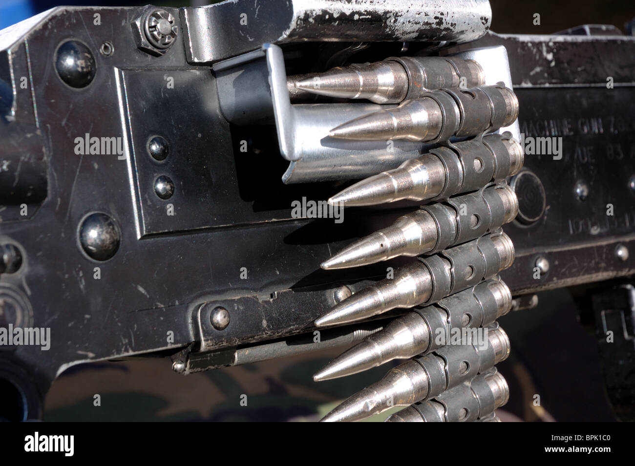 Patronengürtel in einem allgemeinen Zweck Maschinengewehr (KPMG) Stockfoto