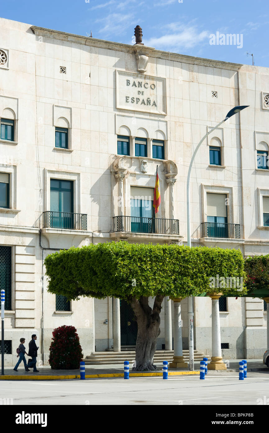 Die "Banco de España" Gebäude am Plaza de España. Melilla.Spain. Stockfoto