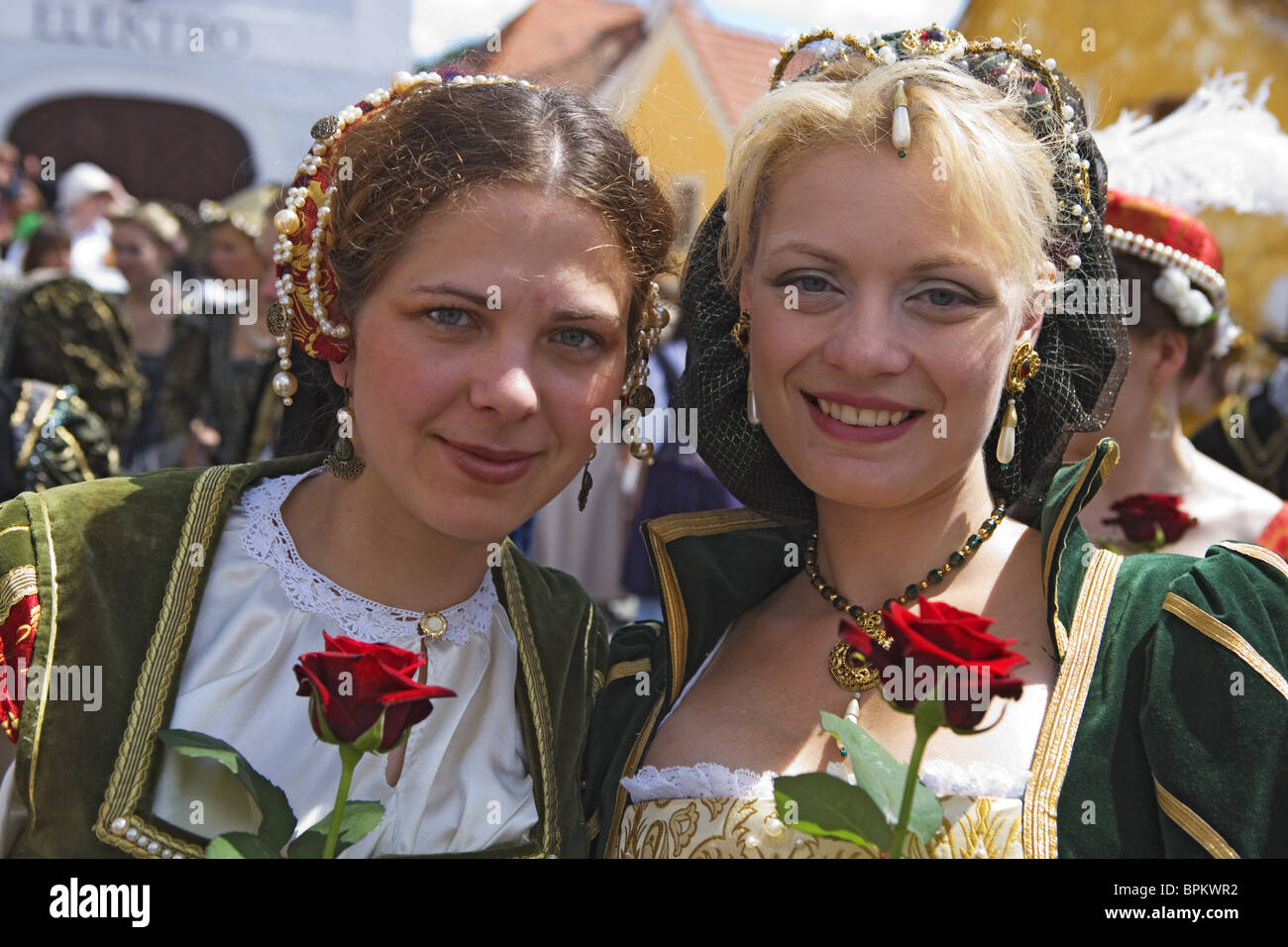 Mittelalterliches Fest der fünfblättrigen Rose, Cesky Krumlov, South Bohemian Region, Tschechische Republik Stockfoto