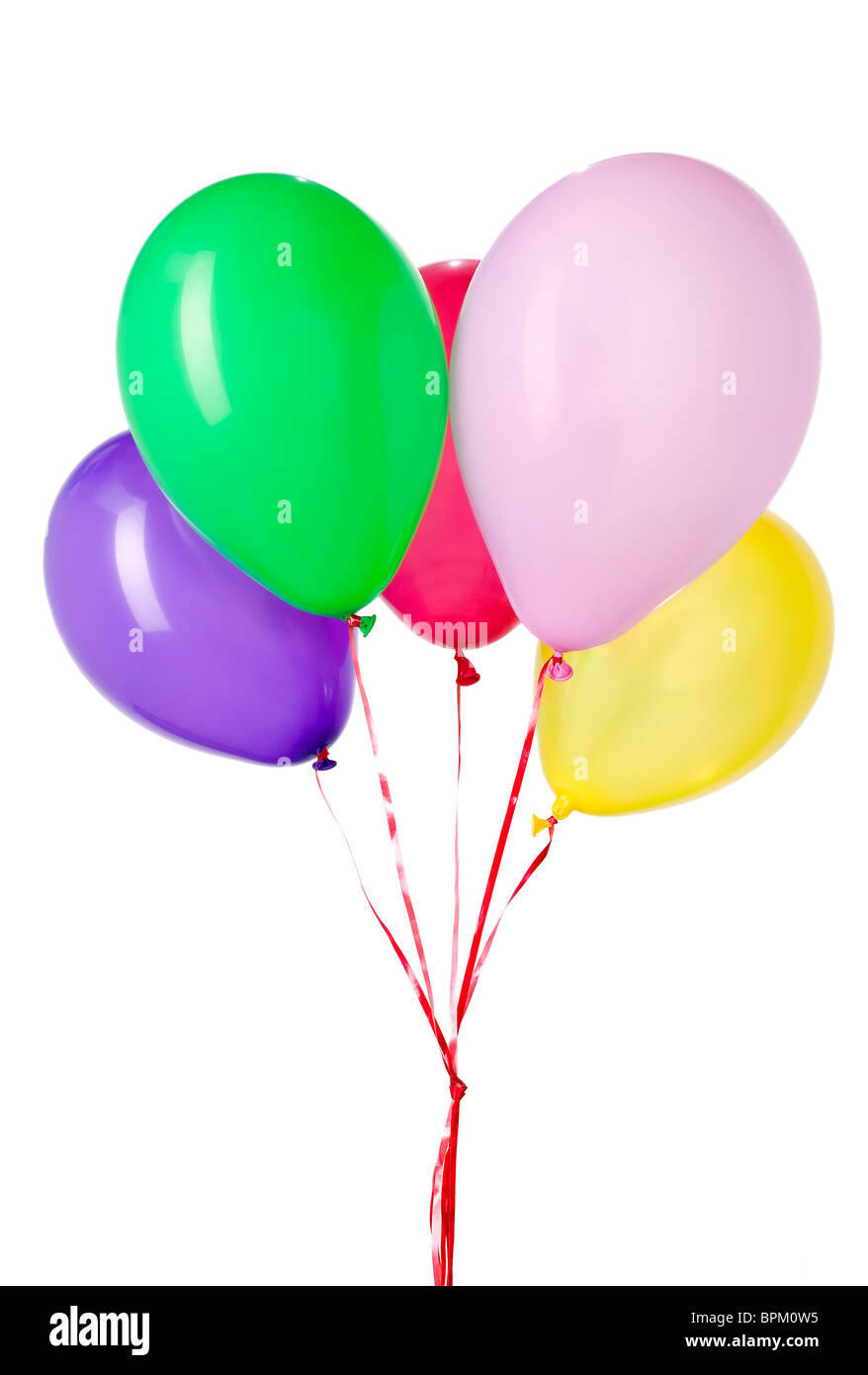 Schöne bunte Ballon mit einer roten Schnur für Partydekoration Stockfoto