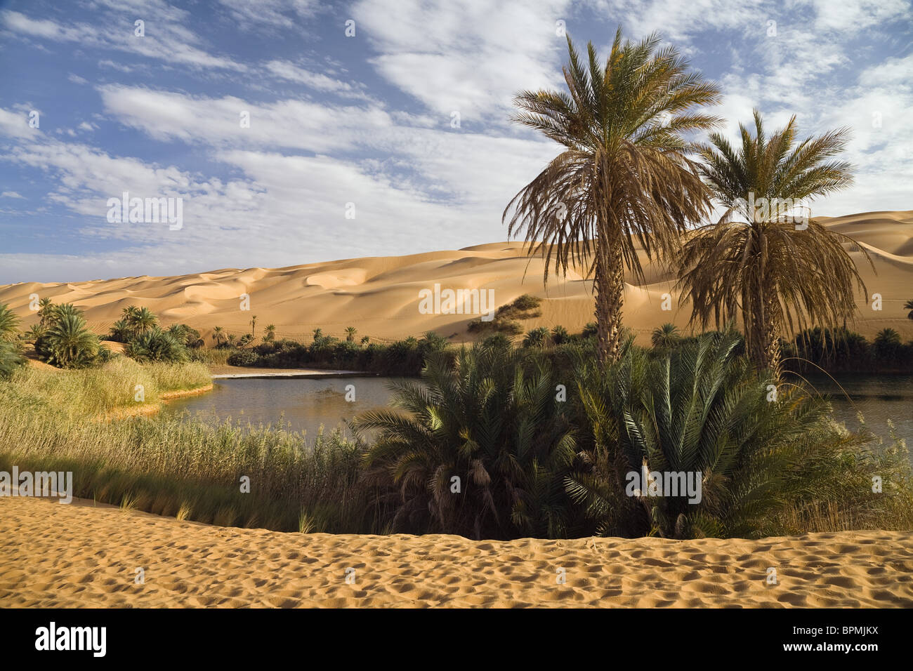 MandaraSeen in den Dünen von Ubari, Oase Umm el Ma, libysche Wüste, Libyen, Sahara, Nordafrika