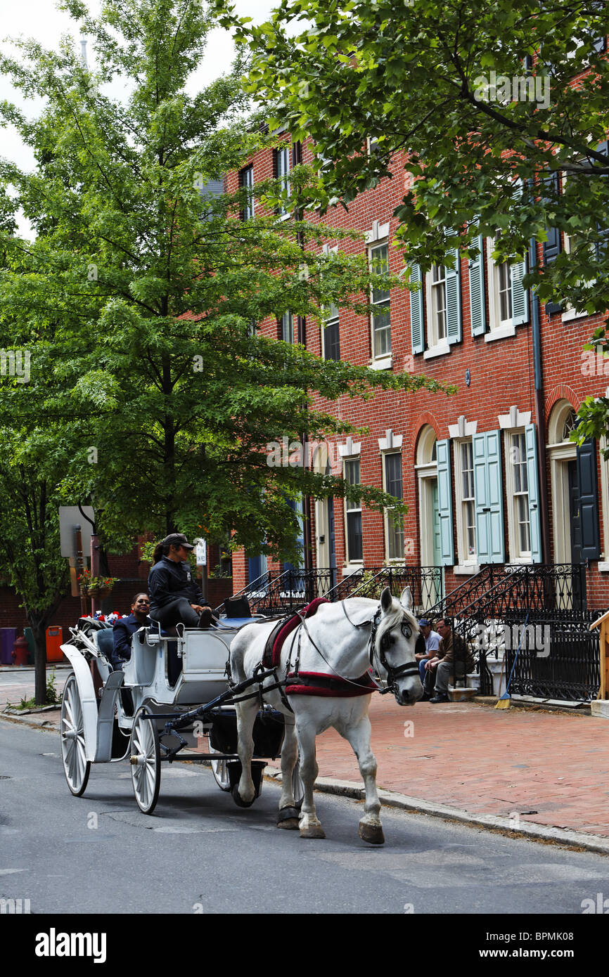 Pferdewagen in der Olld Stadt von Philadelphia, Pennsylvania, USA Stockfoto