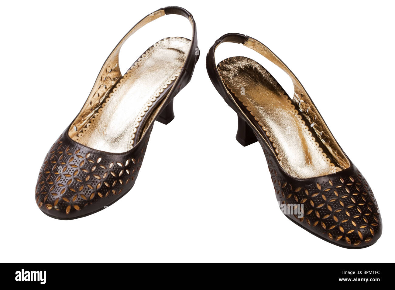 Braune weiblichen Schuhe isoliert auf weißem Hintergrund Stockfoto