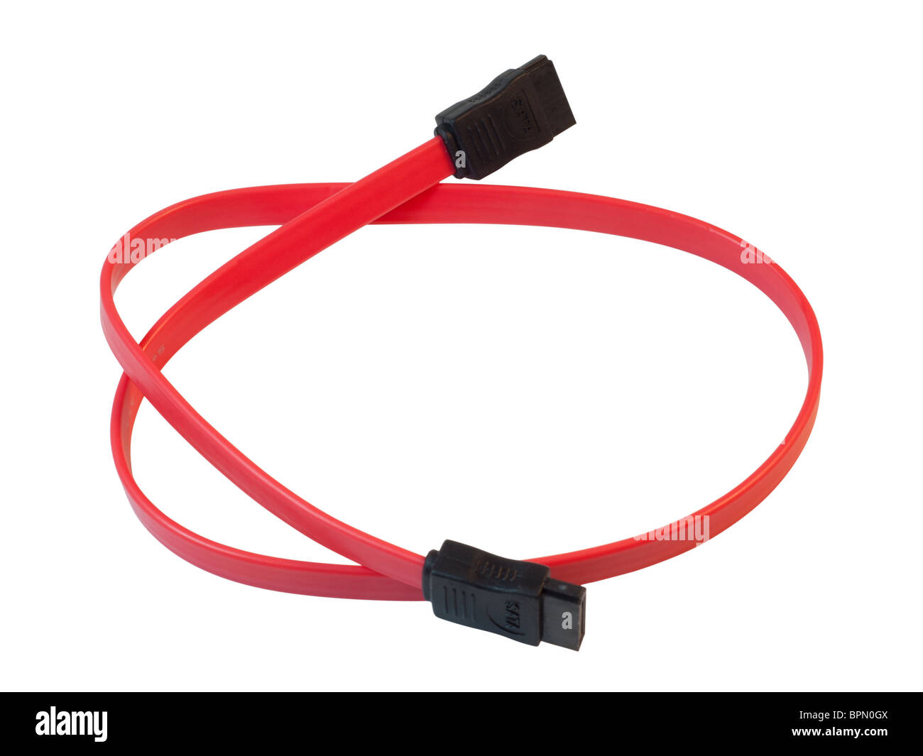 Serial-ATA-Kabel. Isoliert auf weißem Hintergrund mit Beschneidungspfad. Stockfoto