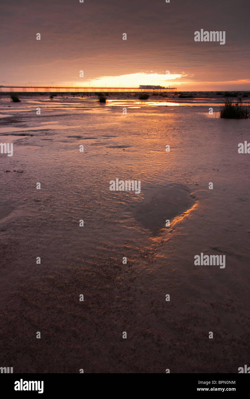 Porträt des Soputhports Pier bei Sonnenuntergang Stockfoto