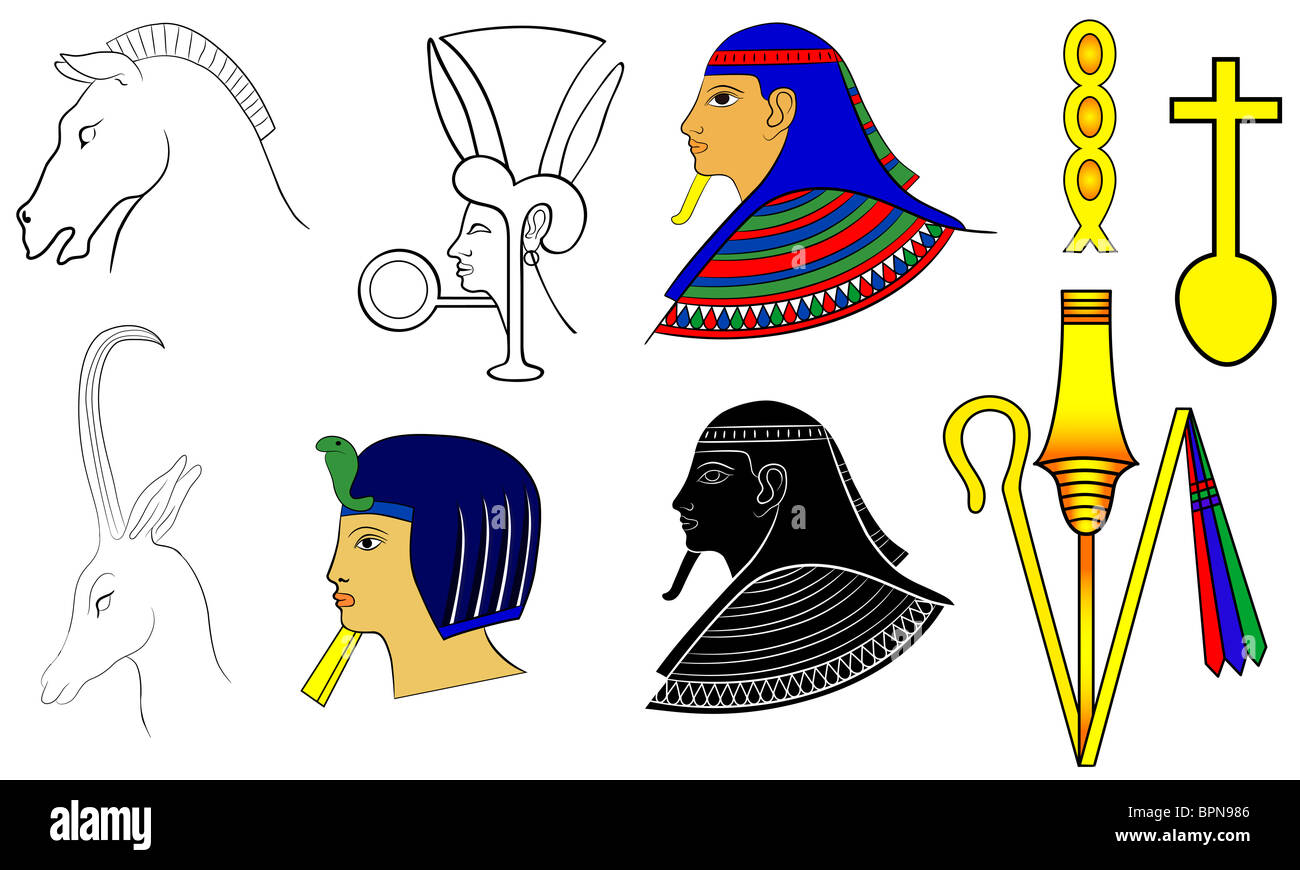 Verschiedene ägyptische Motive und Ornamente Stockfoto
