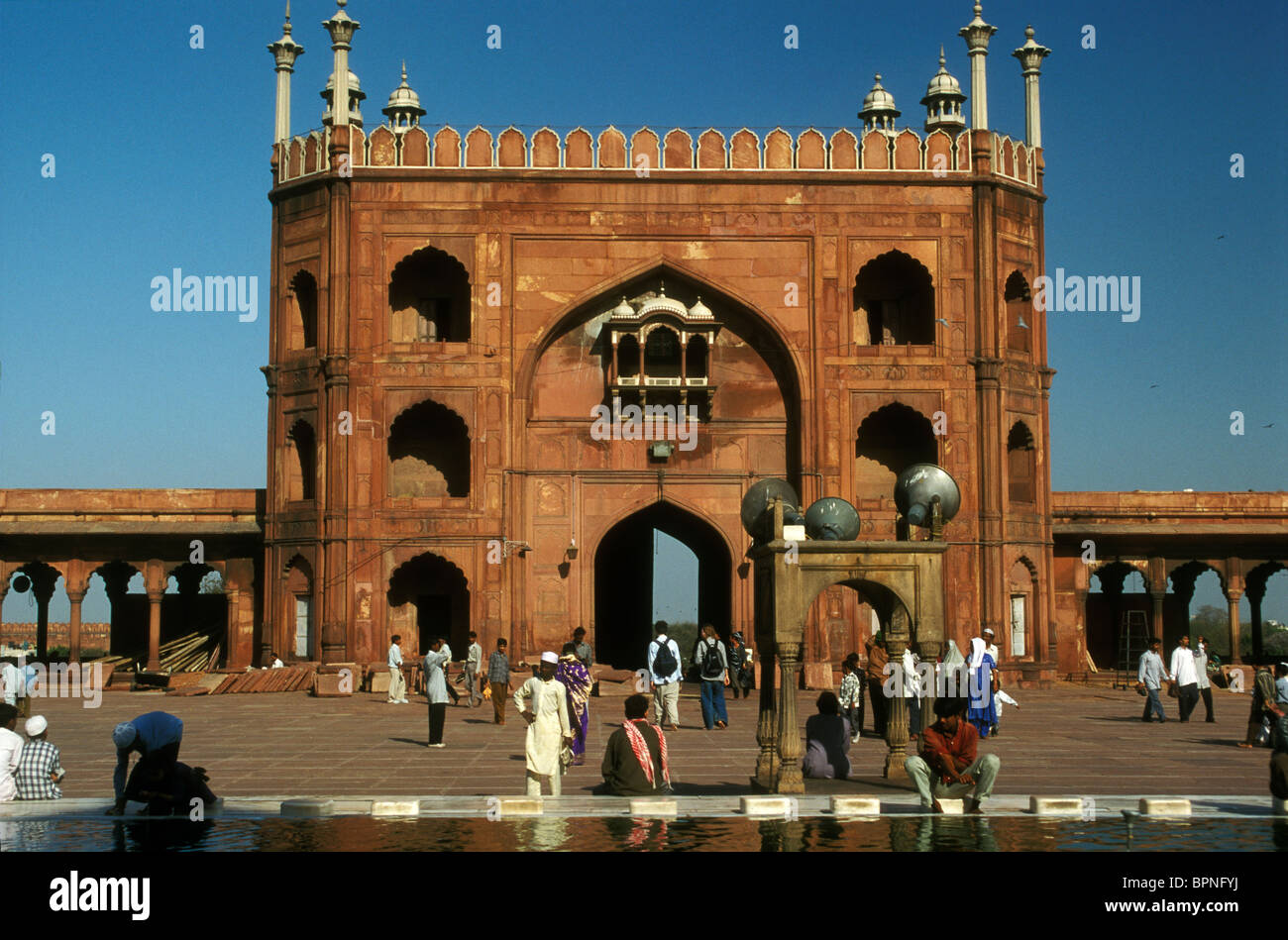 Im weltgrößten Jama Masjid oder Freitagsmoschee (1644-1658) in Delhi, Indien Stockfoto