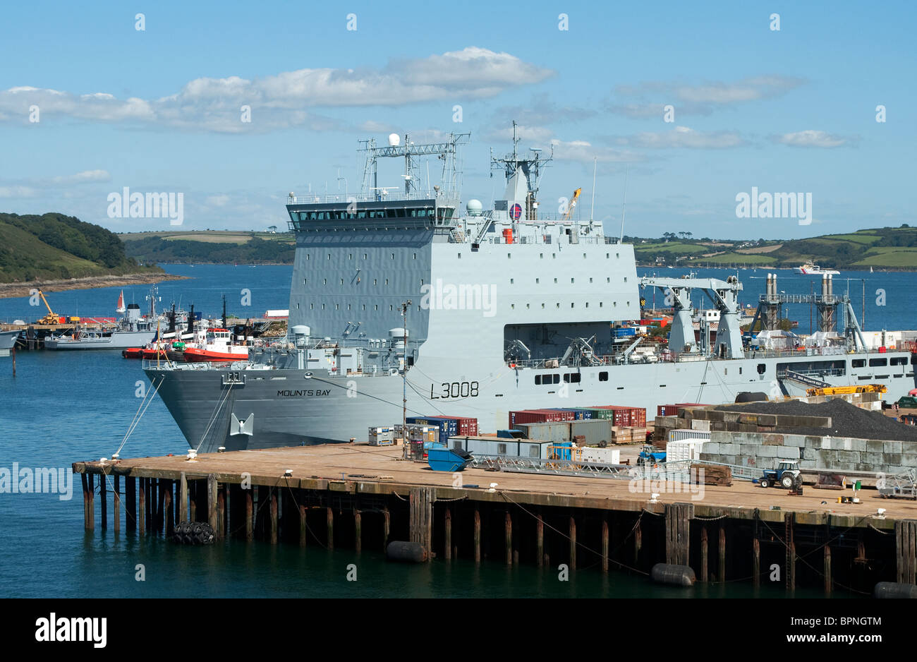 HMS Mounts Bay im Hafen von Falmouth, Cornwall, UK Stockfoto